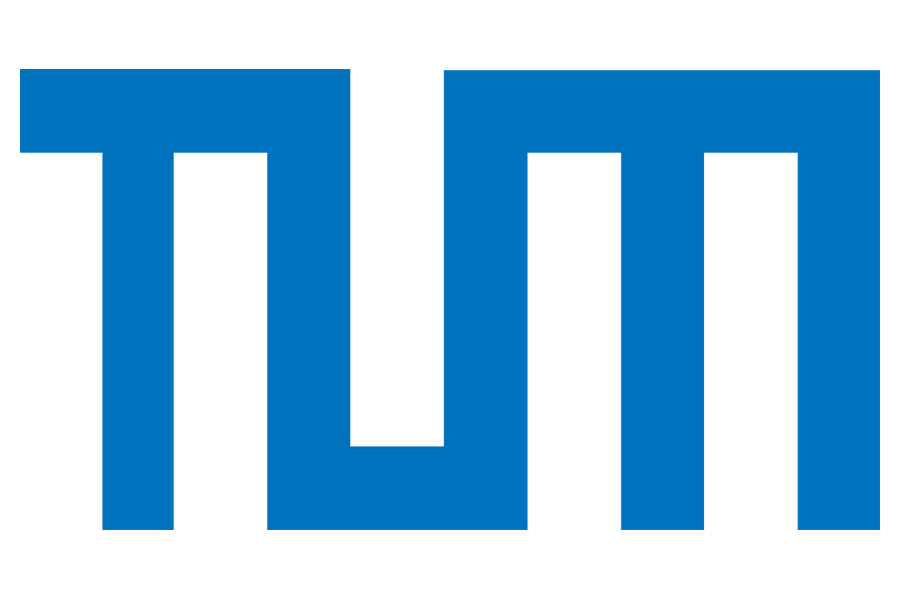 Logo der technischen Universität München mit blauen geometrischen Formen auf schwarzem Hintergrund