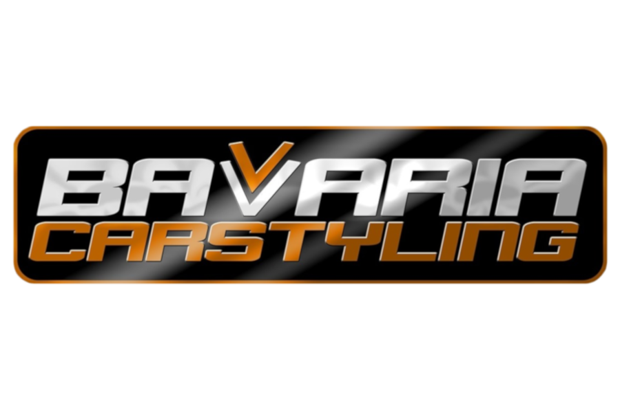Logo mit dem text "Bavaria Carstyling" in silber und orange auf schwarzem Hintergrund.