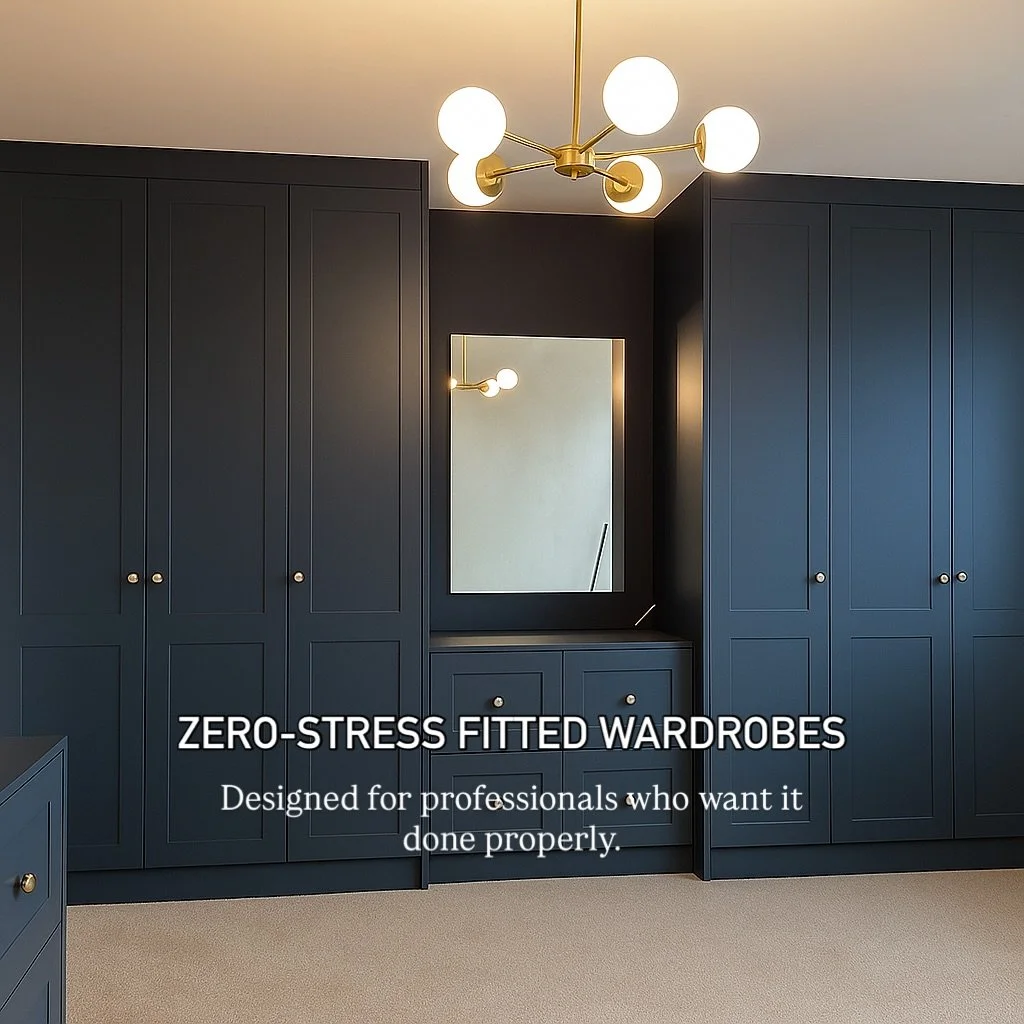 ZERO-STRESS FITTED WARDROBES
Designed for professionals who want it done properly.

No pressure sales.
No surprises.
No regret.

DESIGN-LOCK SYSTEM&trade;
You approve everything before it&rsquo;s built.

BUILT AROUND YOUR LIFE
Not generic layouts.

N