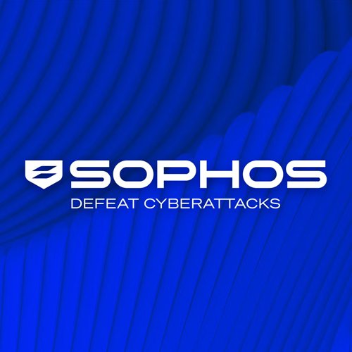 SOPHOS logo with the slogan 'Defeat Cyberattacks' on a blue textured background.