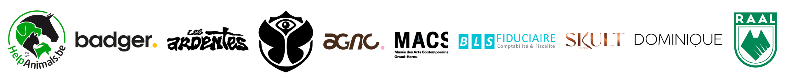 Bandeau de logos de différentes organisations et musées, incluant Help Animals Be, MACS, BLS, SICULT, DOMINIQUE, et RAAL.