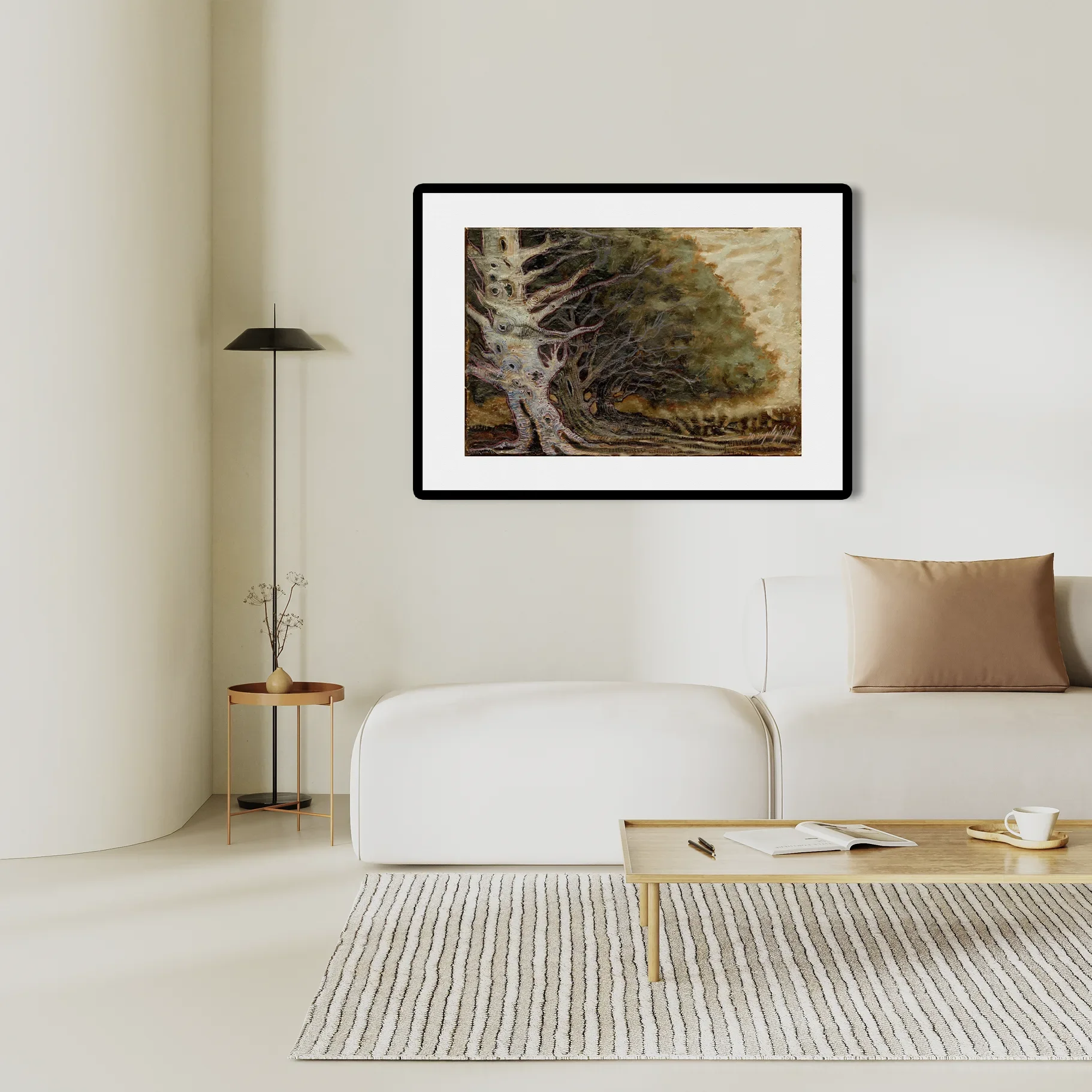 A framed fine art print displayed on a wall, showing the artwork in a gallery-style interior setting.
