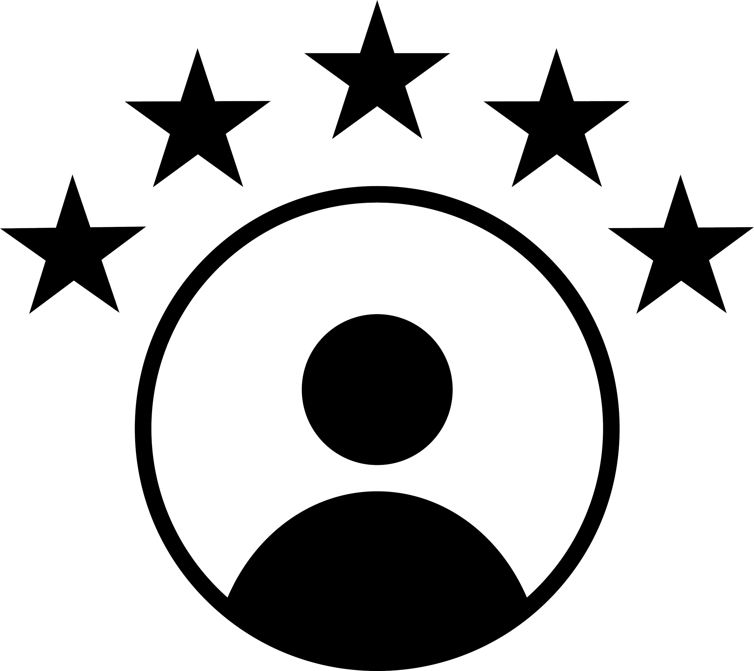 Outline of a trophy cup with five stars above it.