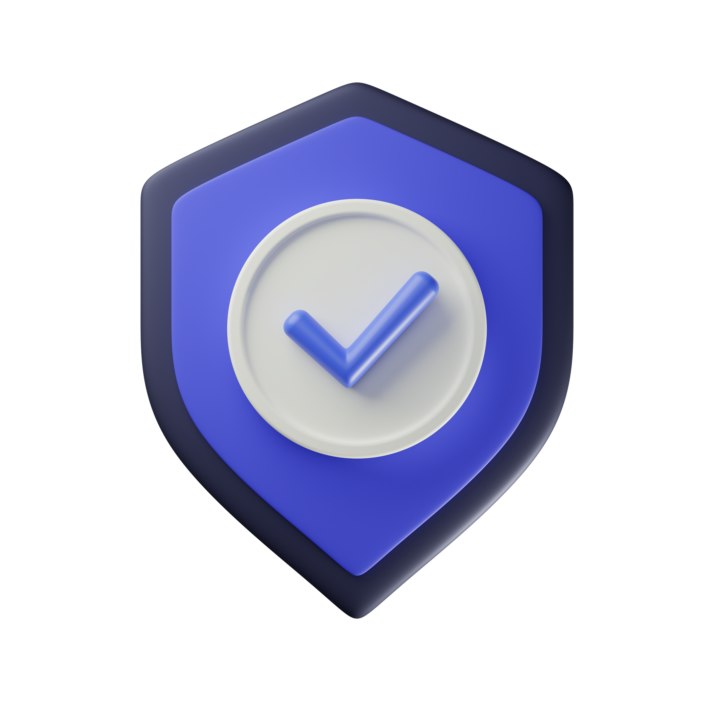 3D shield icon with a checkmark in the center, signifying security or verified status.