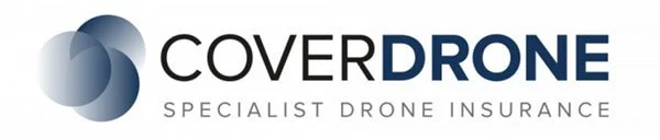 Cover Drone logo with three overlapping gray spheres and text 'COVERDRONE SPECIALIST DRONE INSURANCE'