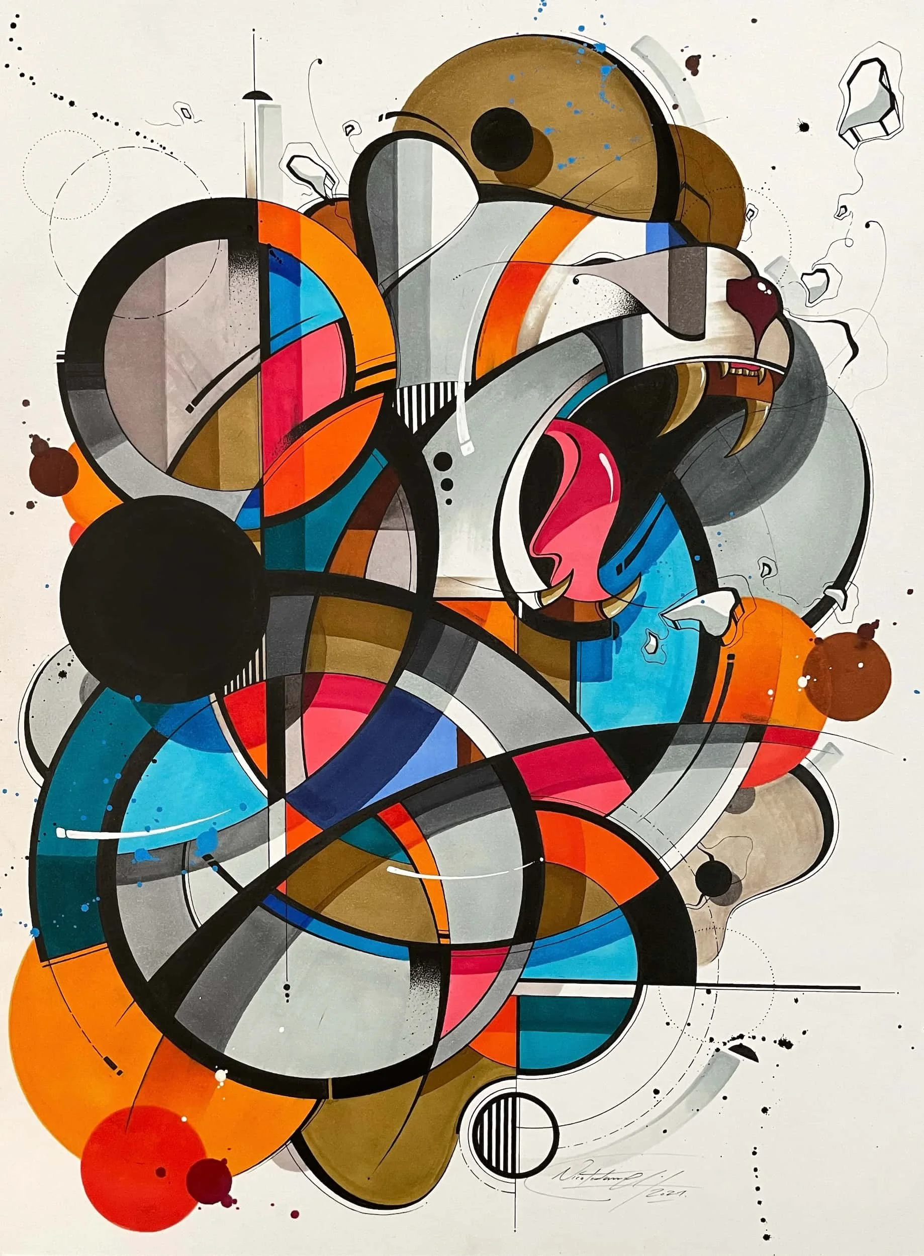 Colorful Tiger - Alcohol markers, ink and acrylic on paper, 30 x 40 cm, 2021