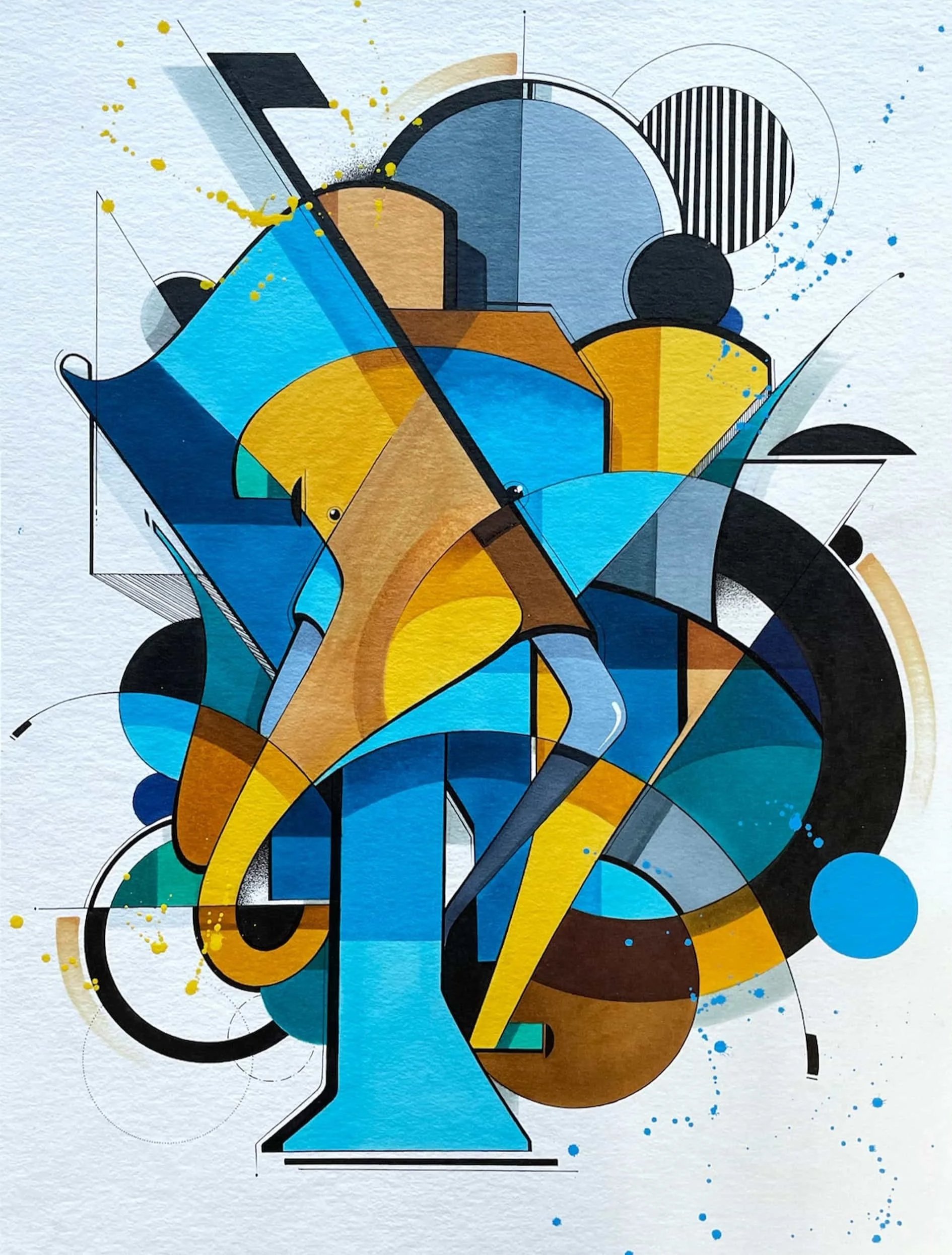 Blue And Yellow Elephant - Alcohol markers, ink and acrylic on paper, 30 x 40 cm, 2022