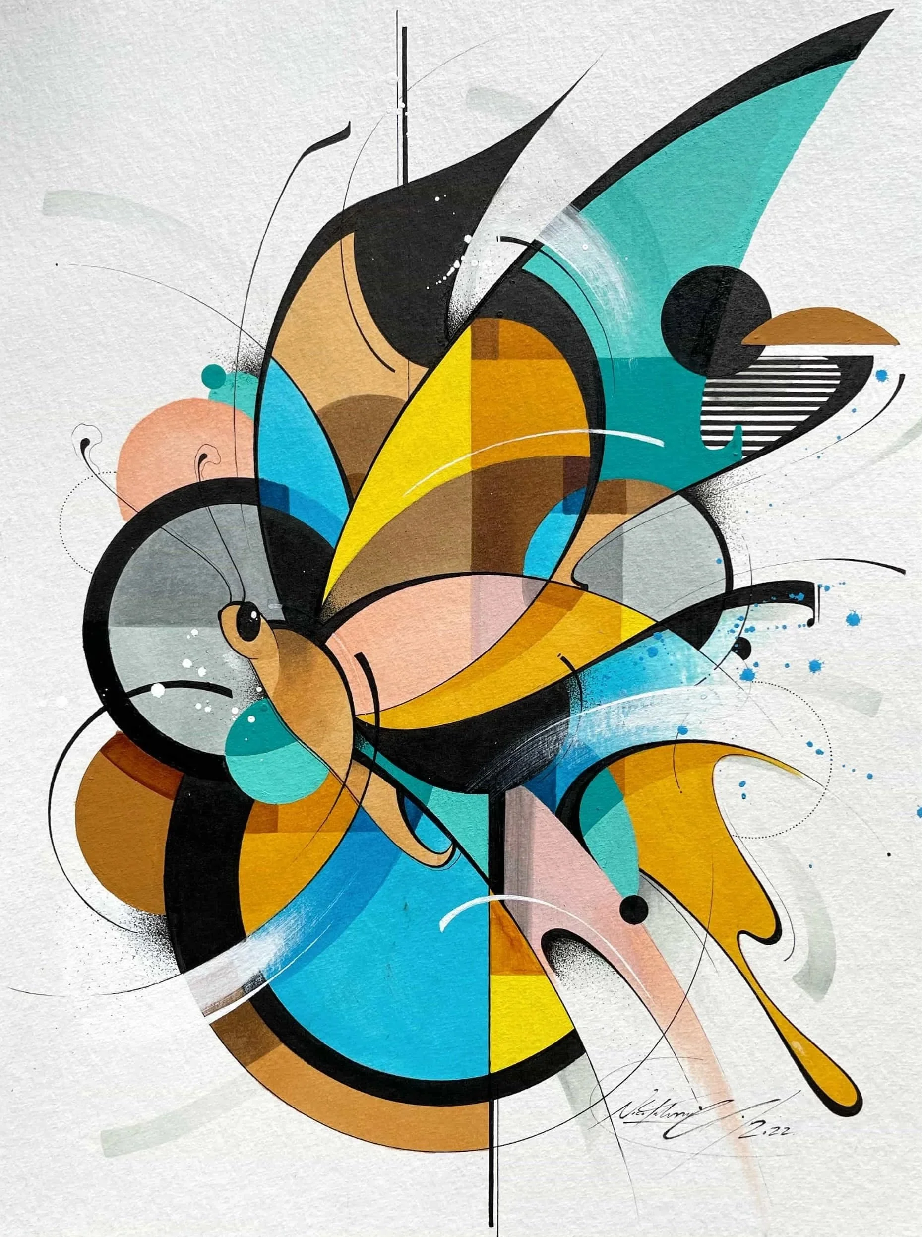 Blue And Yellow Butterfly - Alcohol markers, ink and acrylic on paper, 24 x 32 cm, 2022