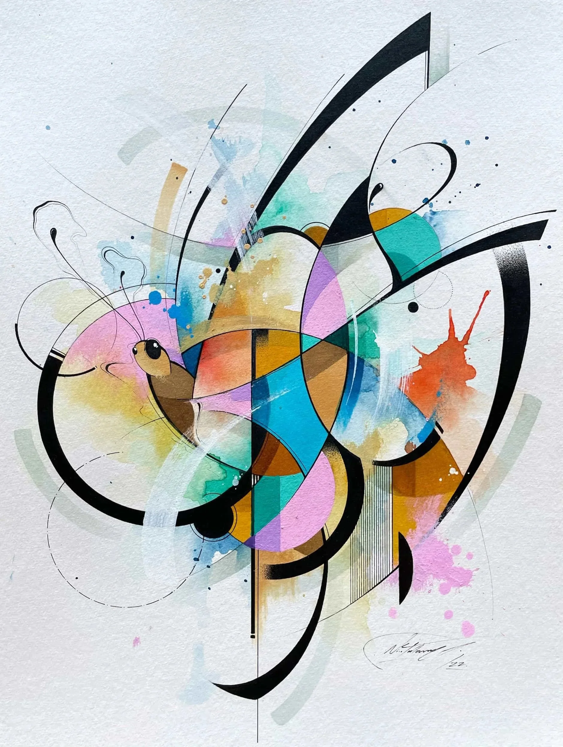 Weightless - Watercolor, ink, acrylic and alcohol markers on paper, 24 x 32 cm, 2022