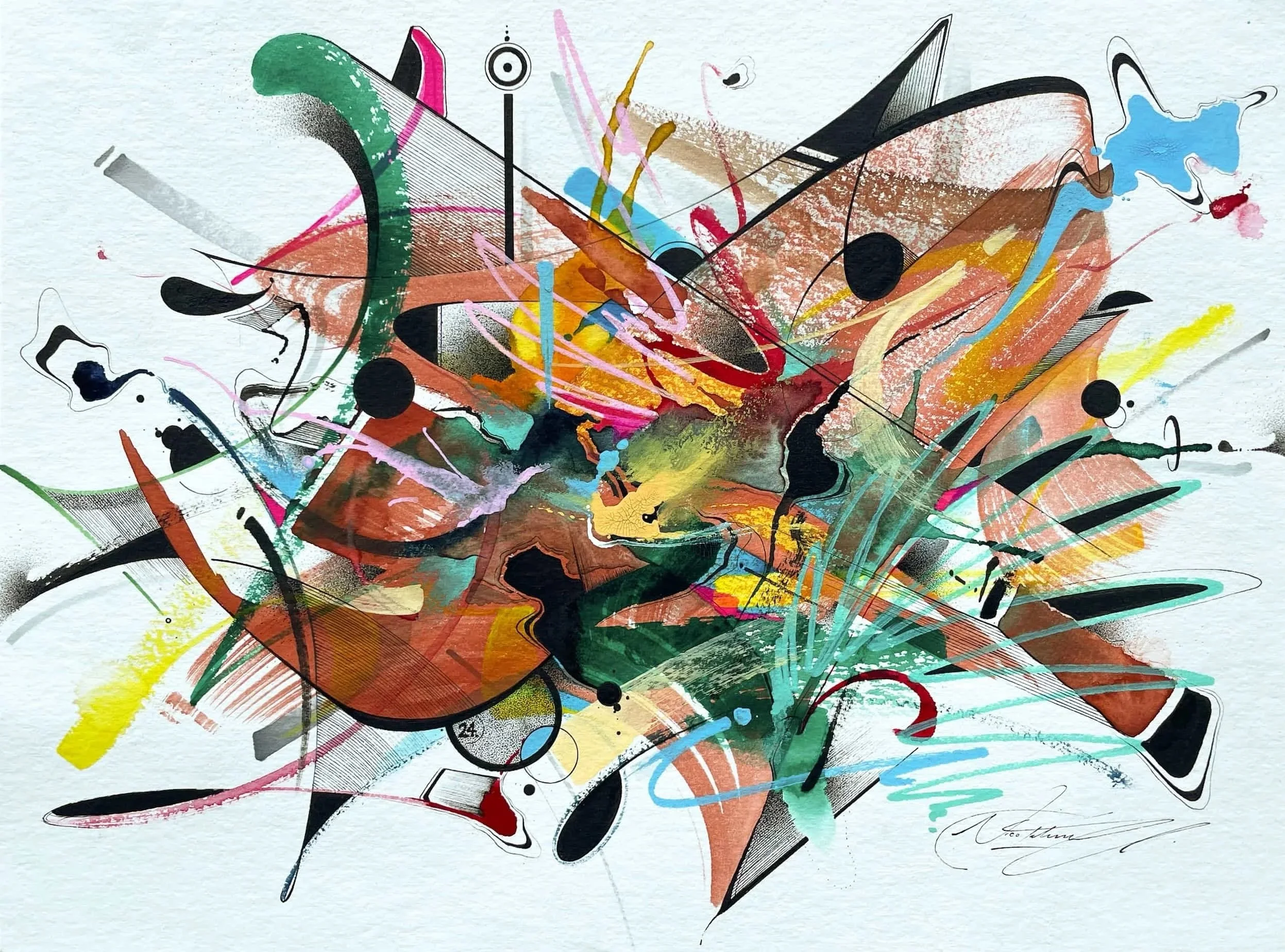 Chaos - Watercolor, ink, acrylic and alcohol markers on paper, 24 x 32 cm, 2024