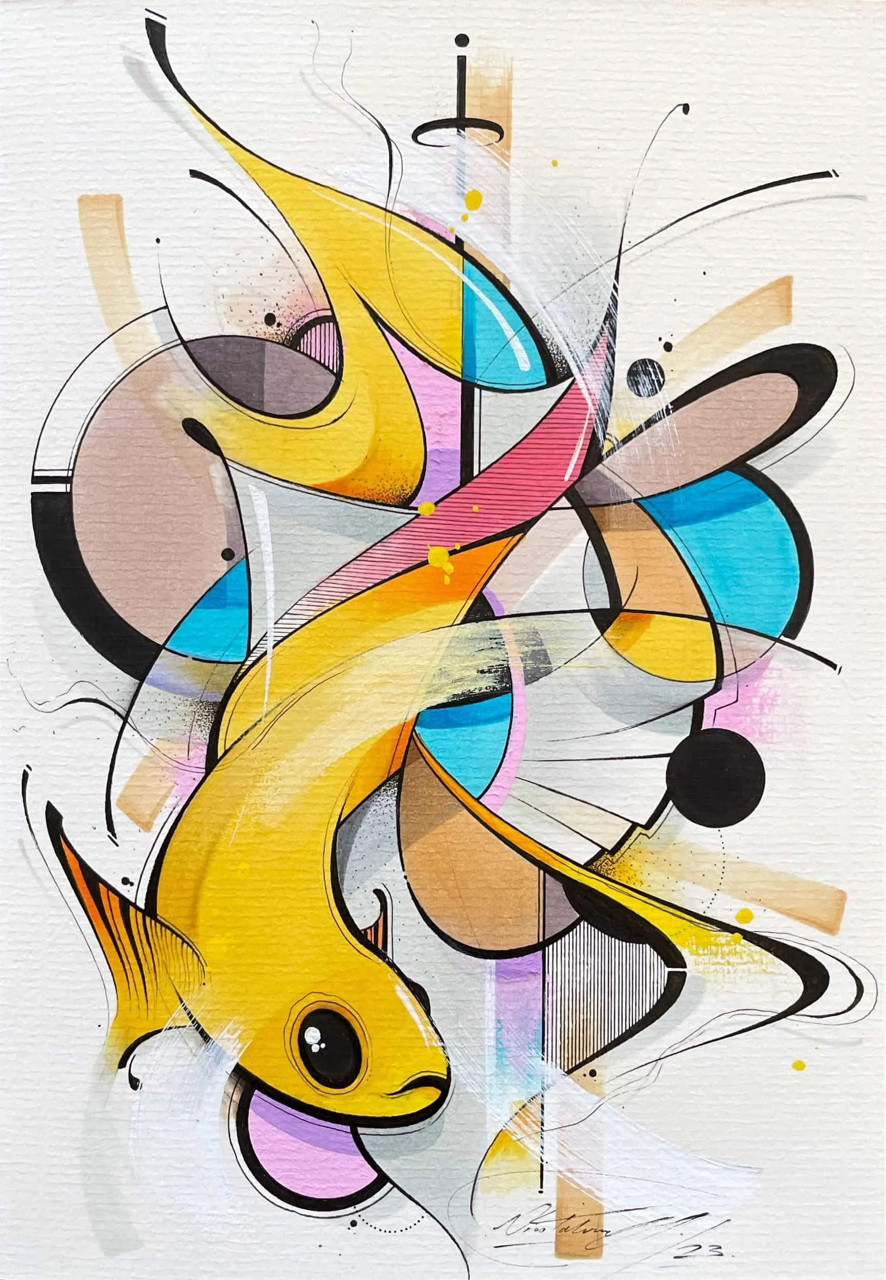 Fish - Alcohol markers, ink and acrylic on paper, 2023
