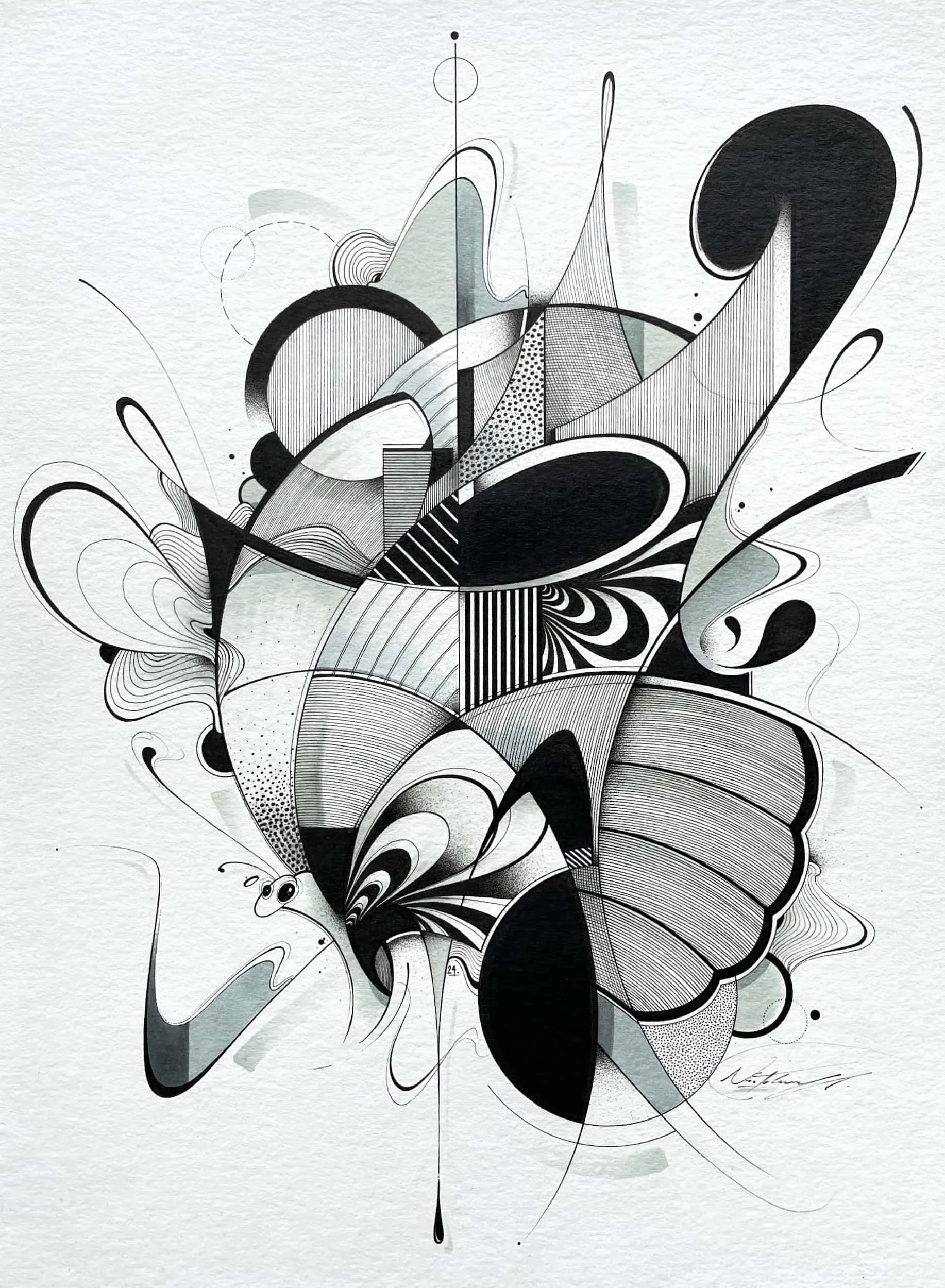 Fineline Butterfly - Ink on paper, 30 x 40 cm, 2024
