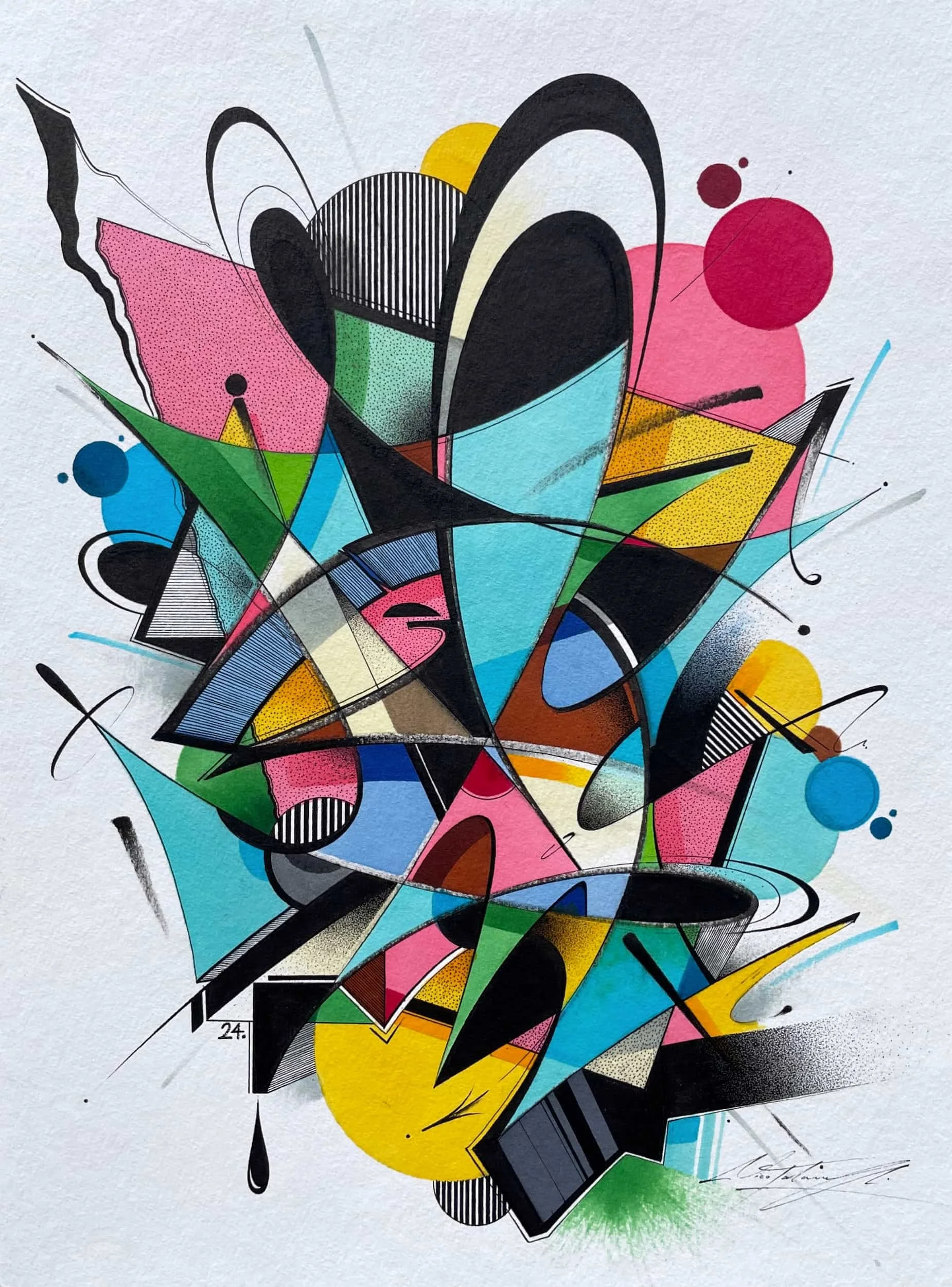 Conversations - Ink and alcohol markers on paper, 24 x 32 cm, 2024