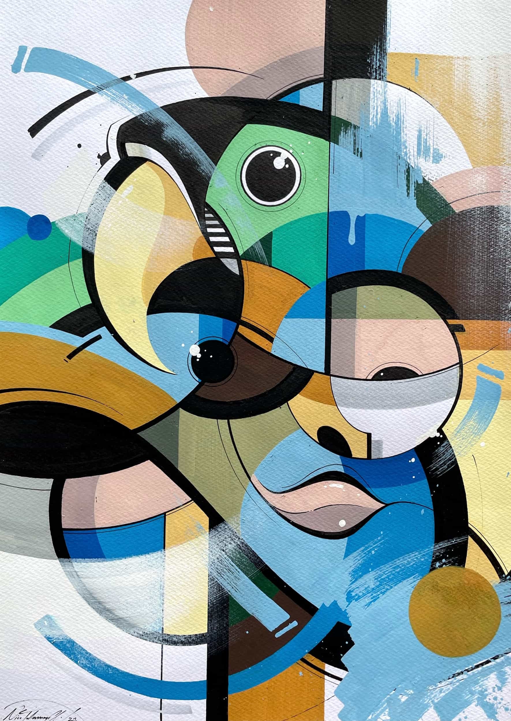 Bird Whisperer - Acrylic on paper, 29,7 x 42 cm, 2021