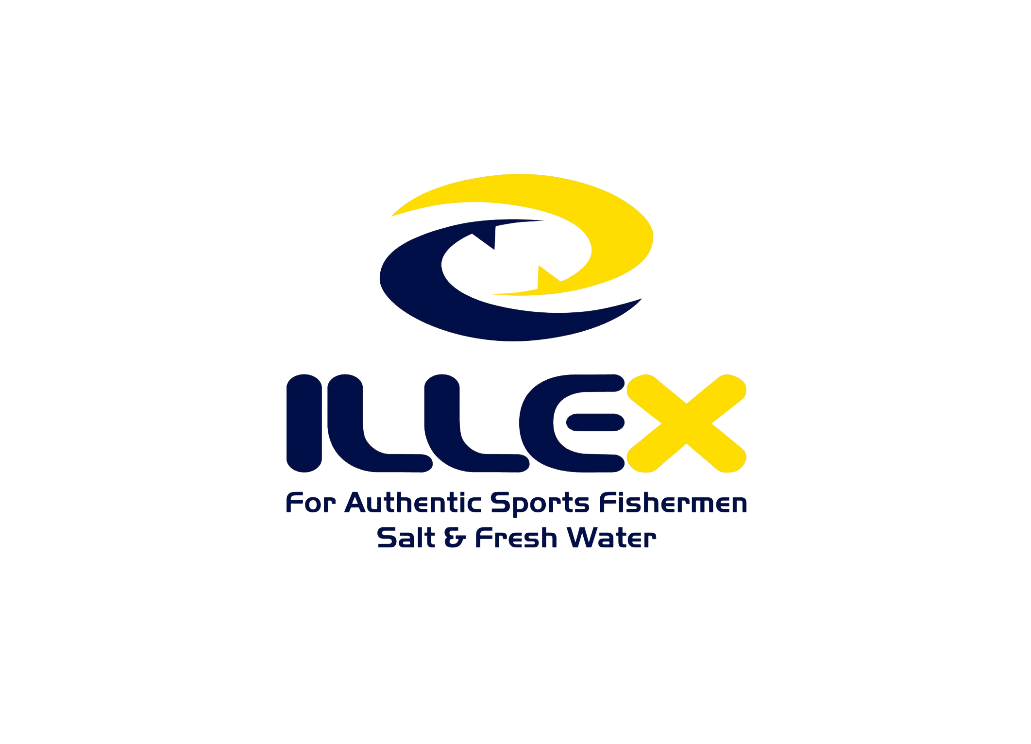 Logo von ILLEX mit einem blauen und gelben Symbol, der Schriftzug 'ILLEX' in blauer Schrift und die Unterzeile 'Für echte Sportfischer Salz & Frischwasser' in kleiner blauer Schrift.