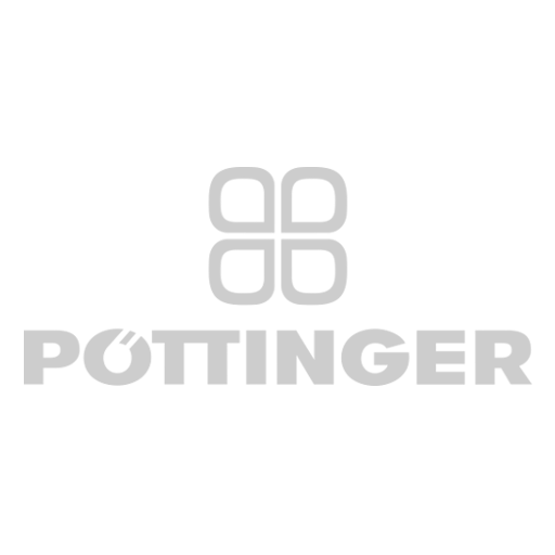 Logo von Pöttinger mit einer stilisierten quadratischen Symbol und dem Text 'Pöttinger' darunter.