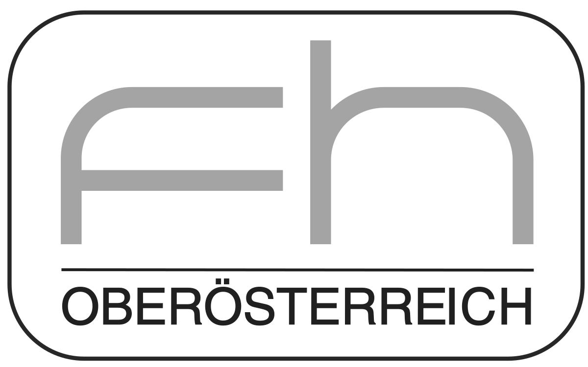 Logo mit großen grauen Buchstaben 'FH' und kleiner schwarzen Schrift darunter 'OBERÖSTERREICH'