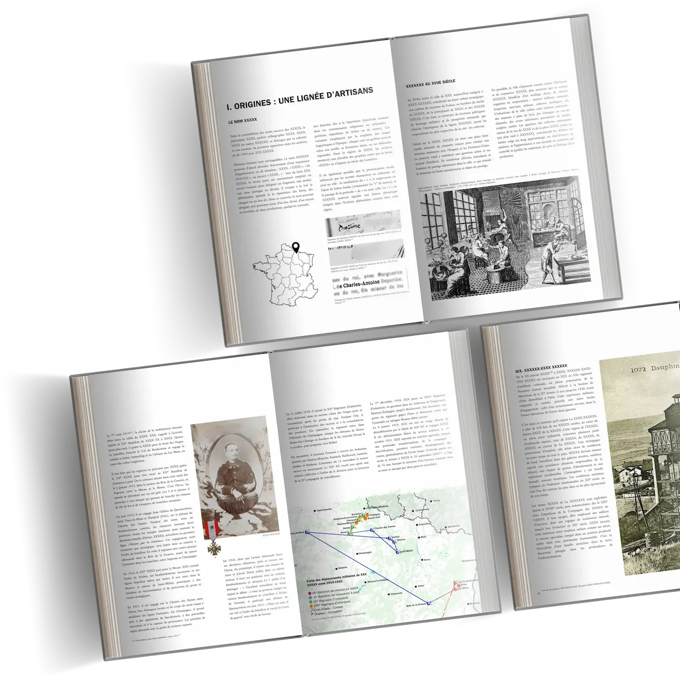 Extrait d'une recherche généalogique complète, restitué dans un format transmissible, livre de famille réalisé en 2025