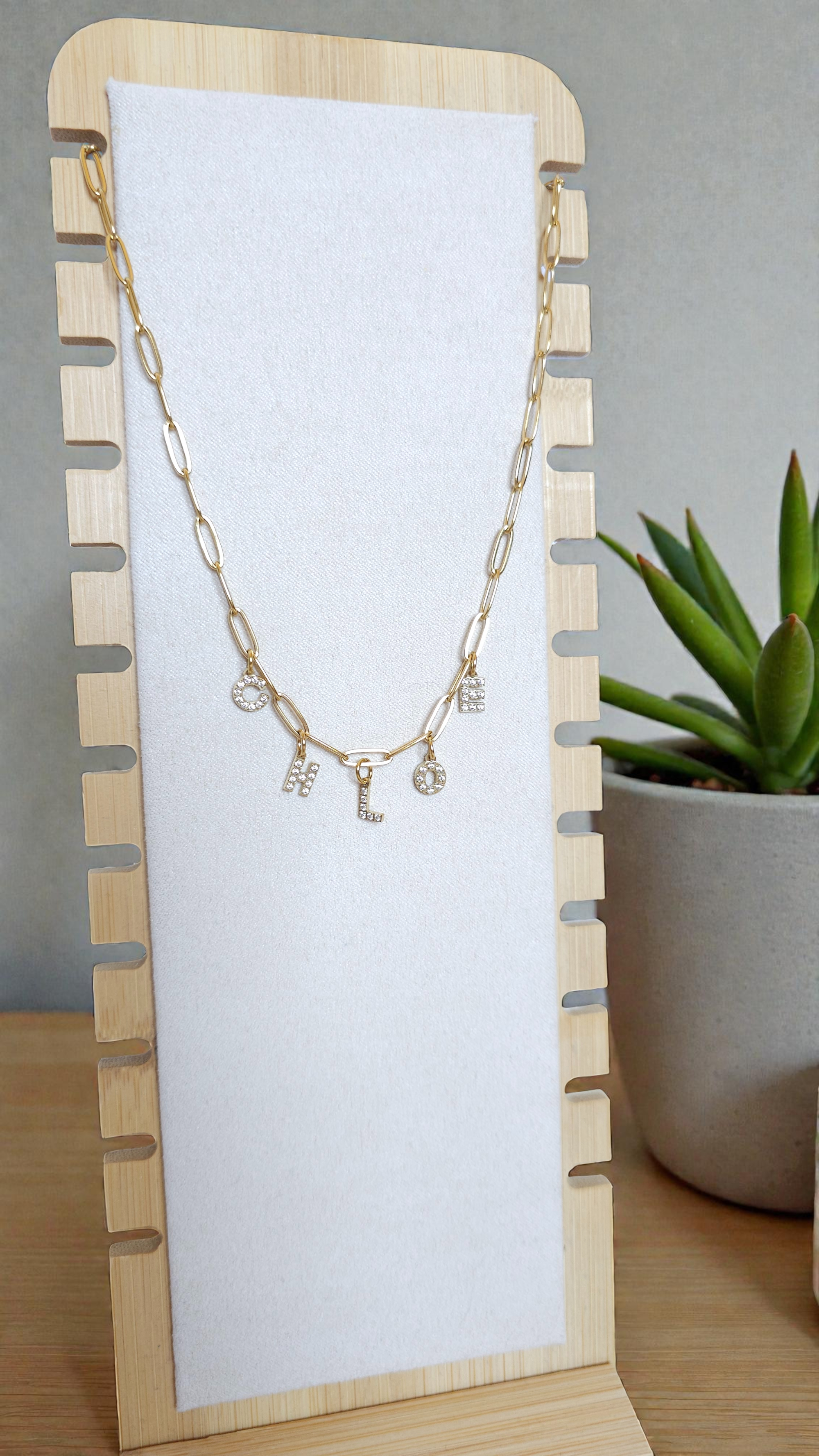 Collier personnalisé prénom - initiale - Acier inoxydable doré + Zircon