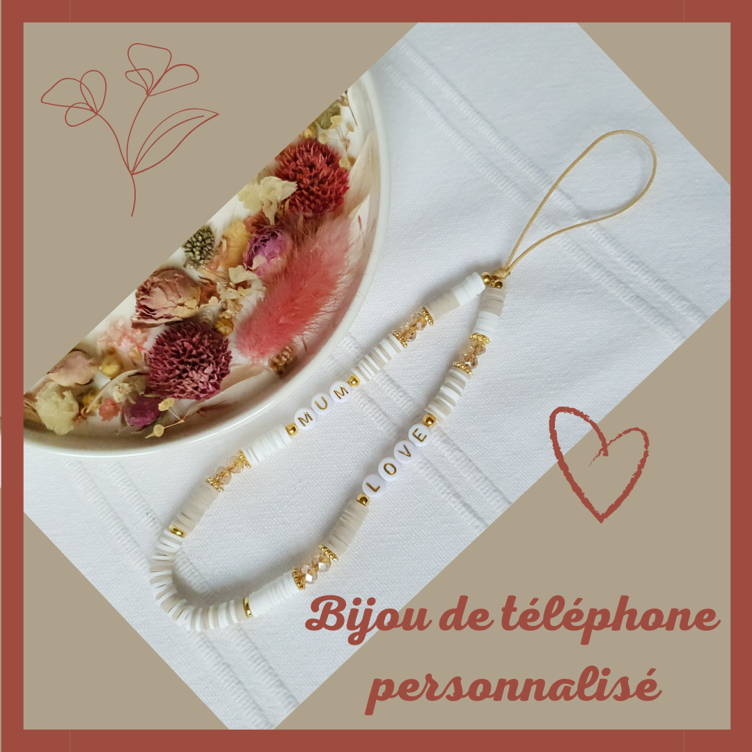 Bijou de téléphone personnalisable - Grigri de téléphone - Perles heishi