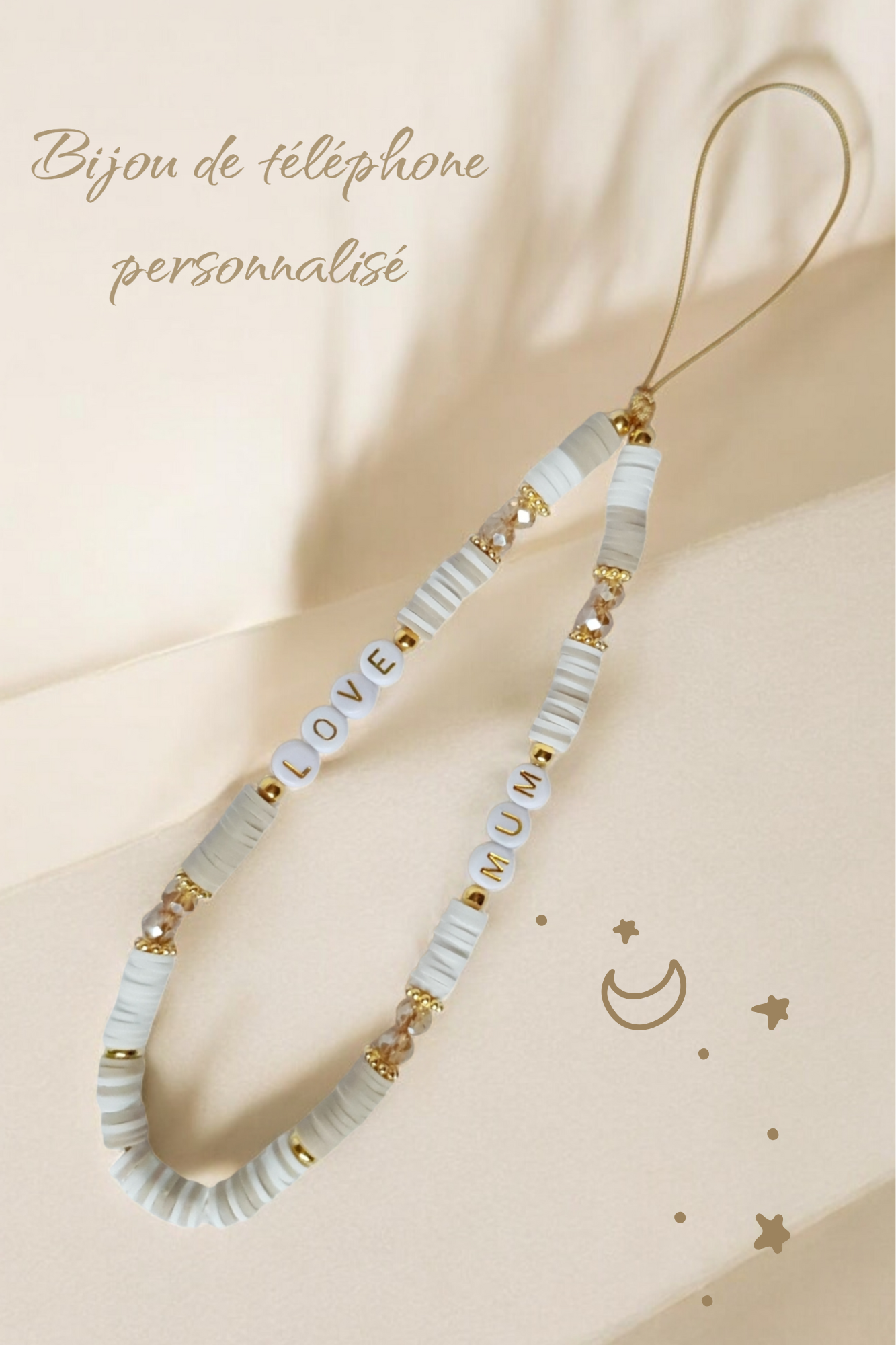 Bijou de téléphone personnalisé - Grigri de téléphone - Perles heishi