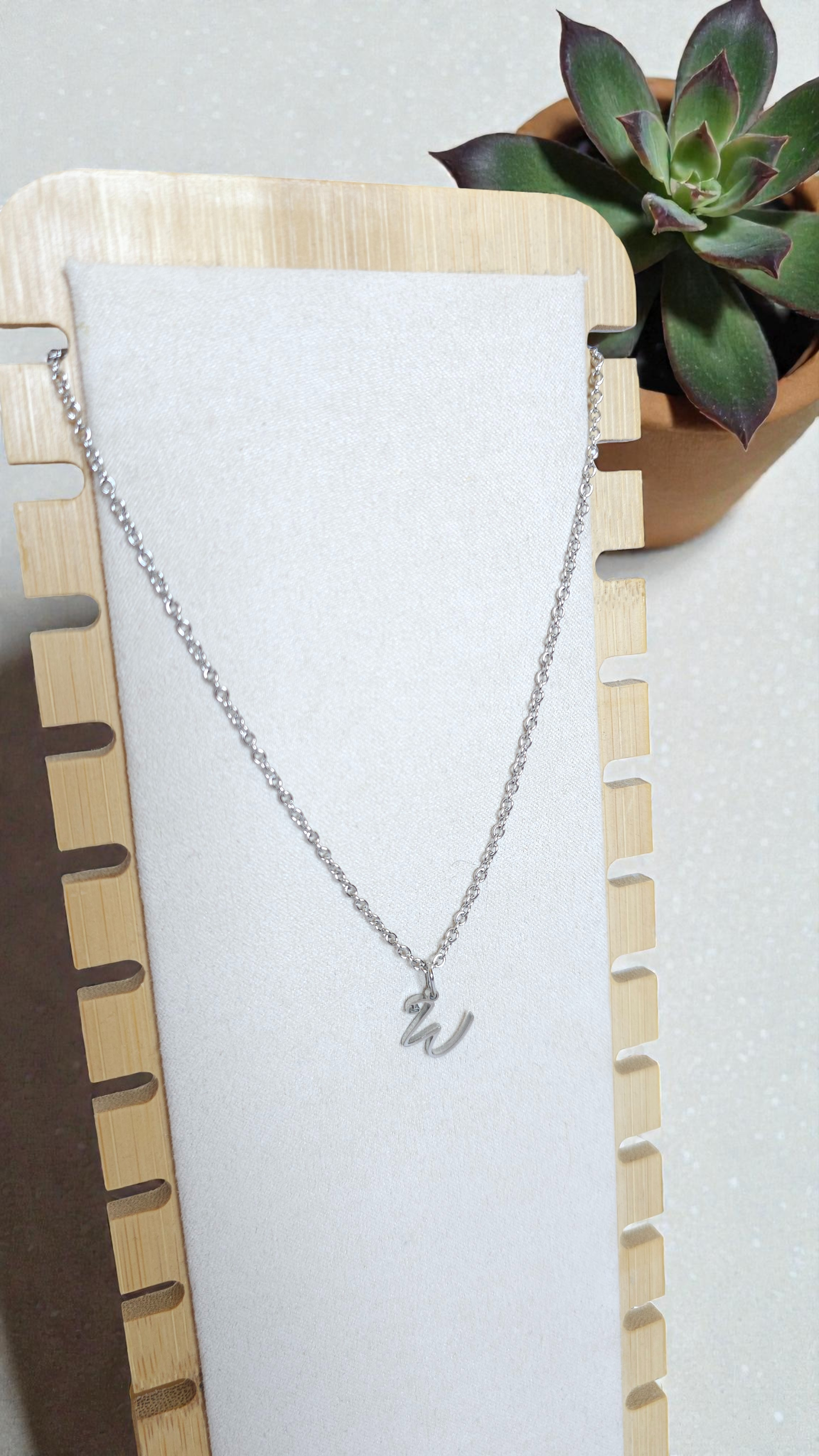 Collier initiale cœur - Acier inoxydable argenté