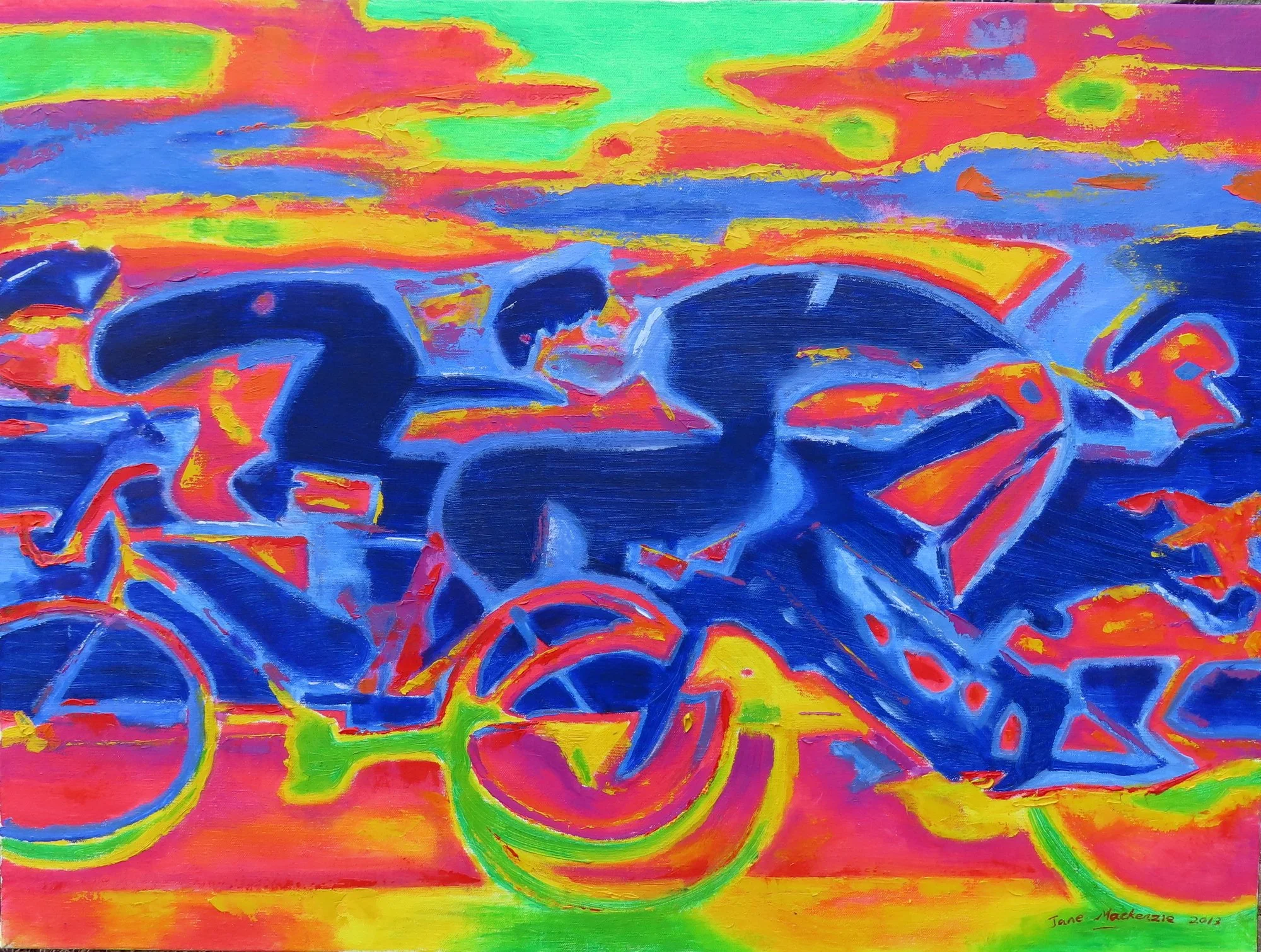 Cyclistes 2013.2013.Oil on canvas.70cm×50cm