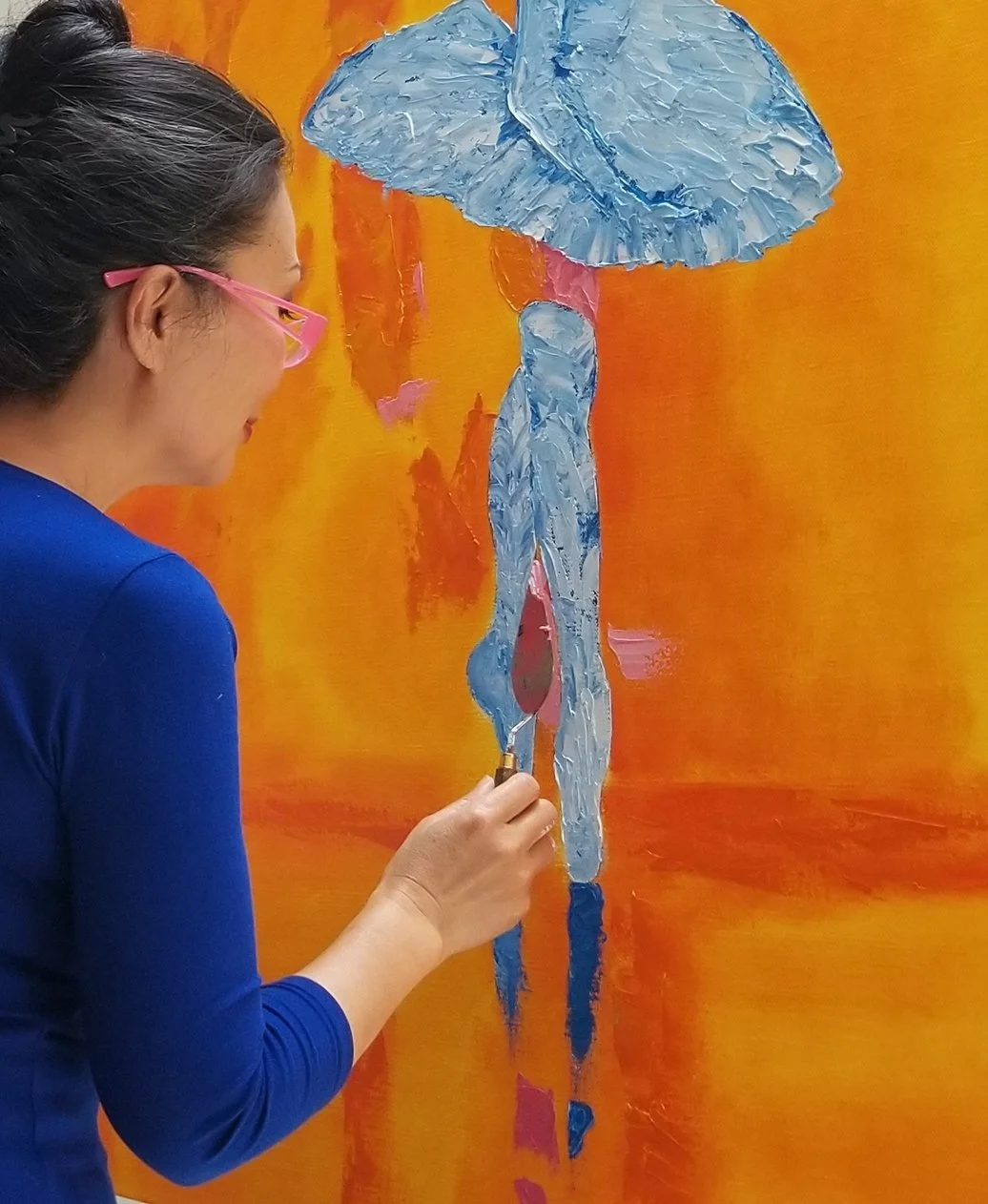 Studio detail of oil paintings by Jane Mackenzie.