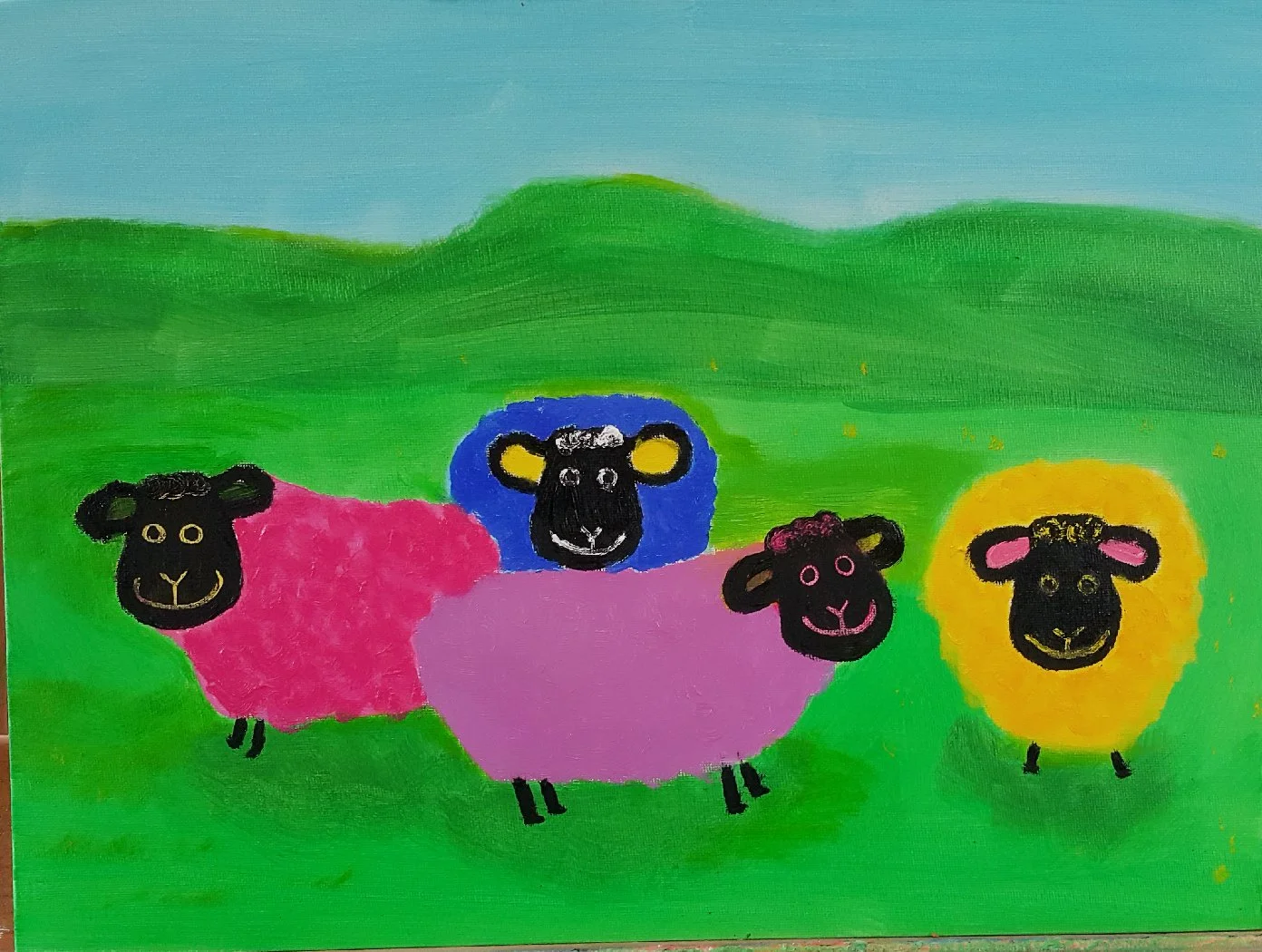 Four colorful sheeps.2015.Oil on Canvas Panel.40cm×30cm