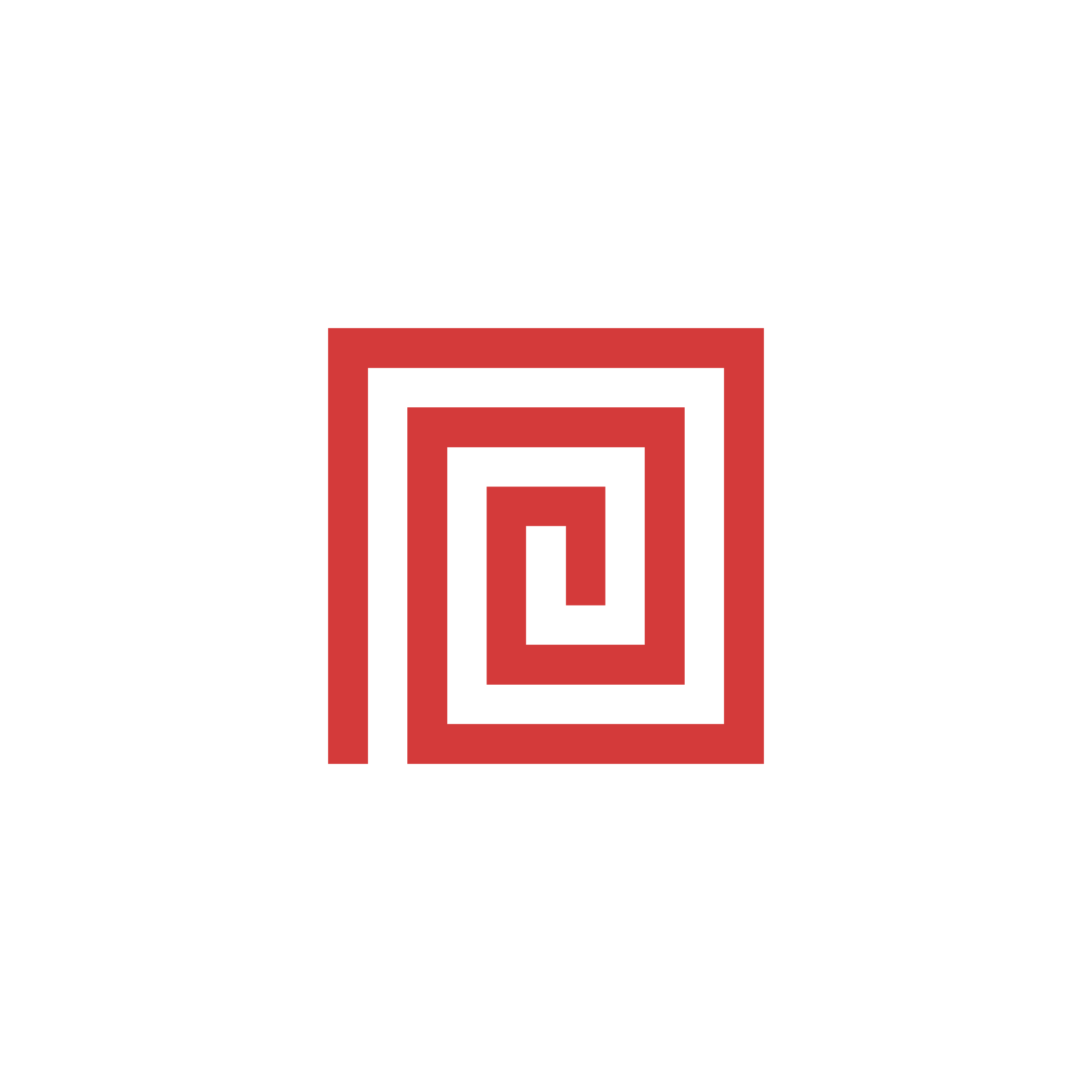 Black background with a red and black geometric maze in the center.