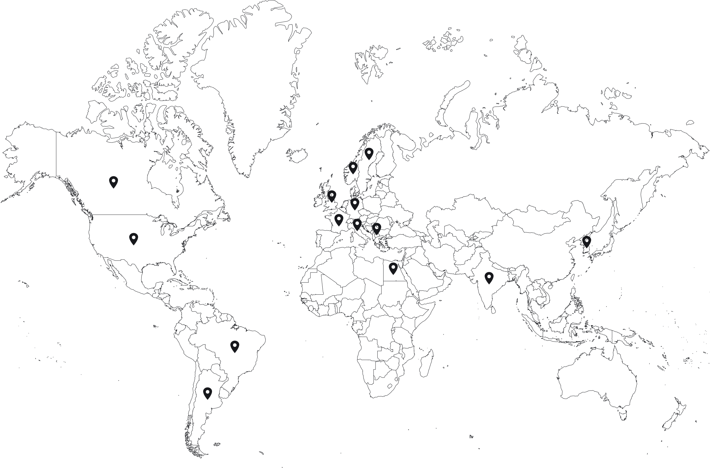 World map with location markers on the United States, United Kingdom, France, Germany, Italy, Spain, Nigeria, South Africa, India, China, Japan, and Australia.