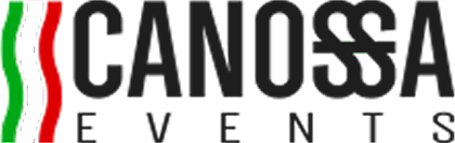Logo of Canossa Events with black text and red, white, and green vertical stripes on the left.