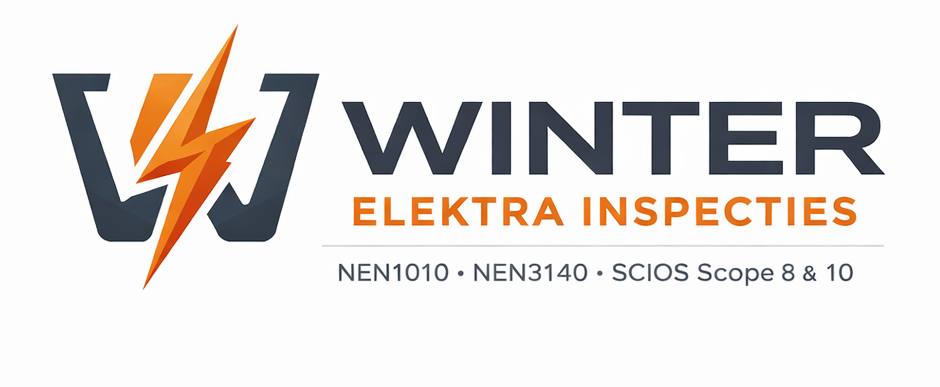 Logo for Winter Elektra Inspections featuring a lightning bolt and shield with text indicating certification standards.
