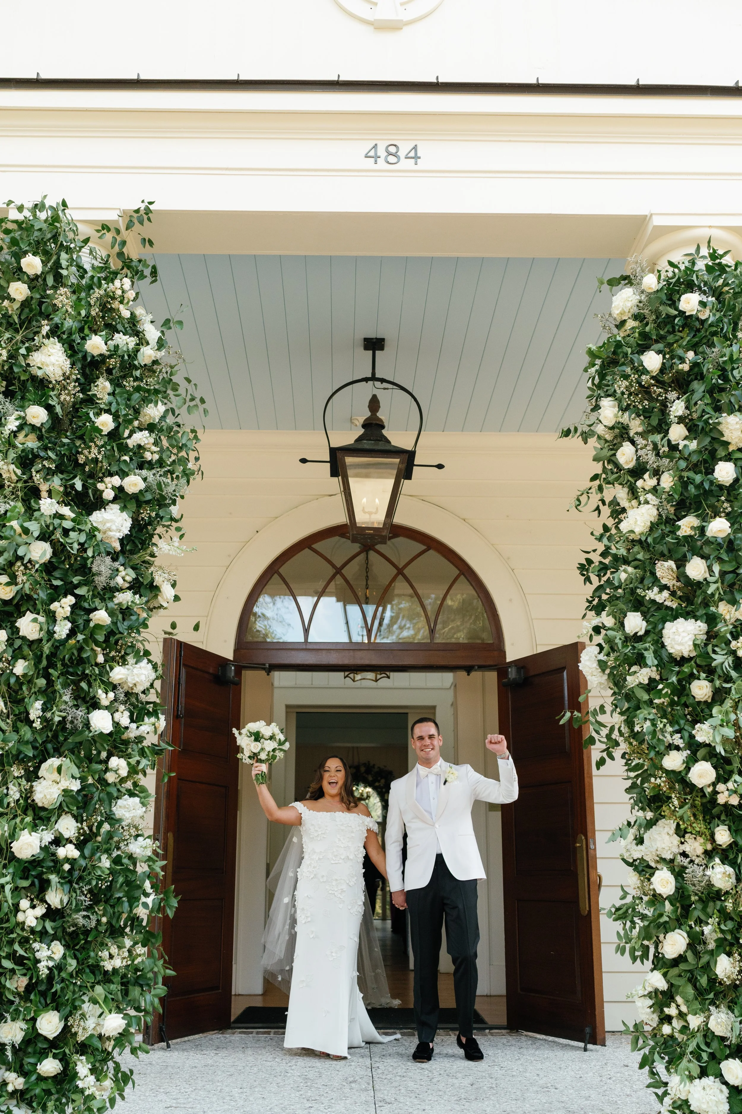 Floral column display in Somerset Chapel in Palmetto Bluff