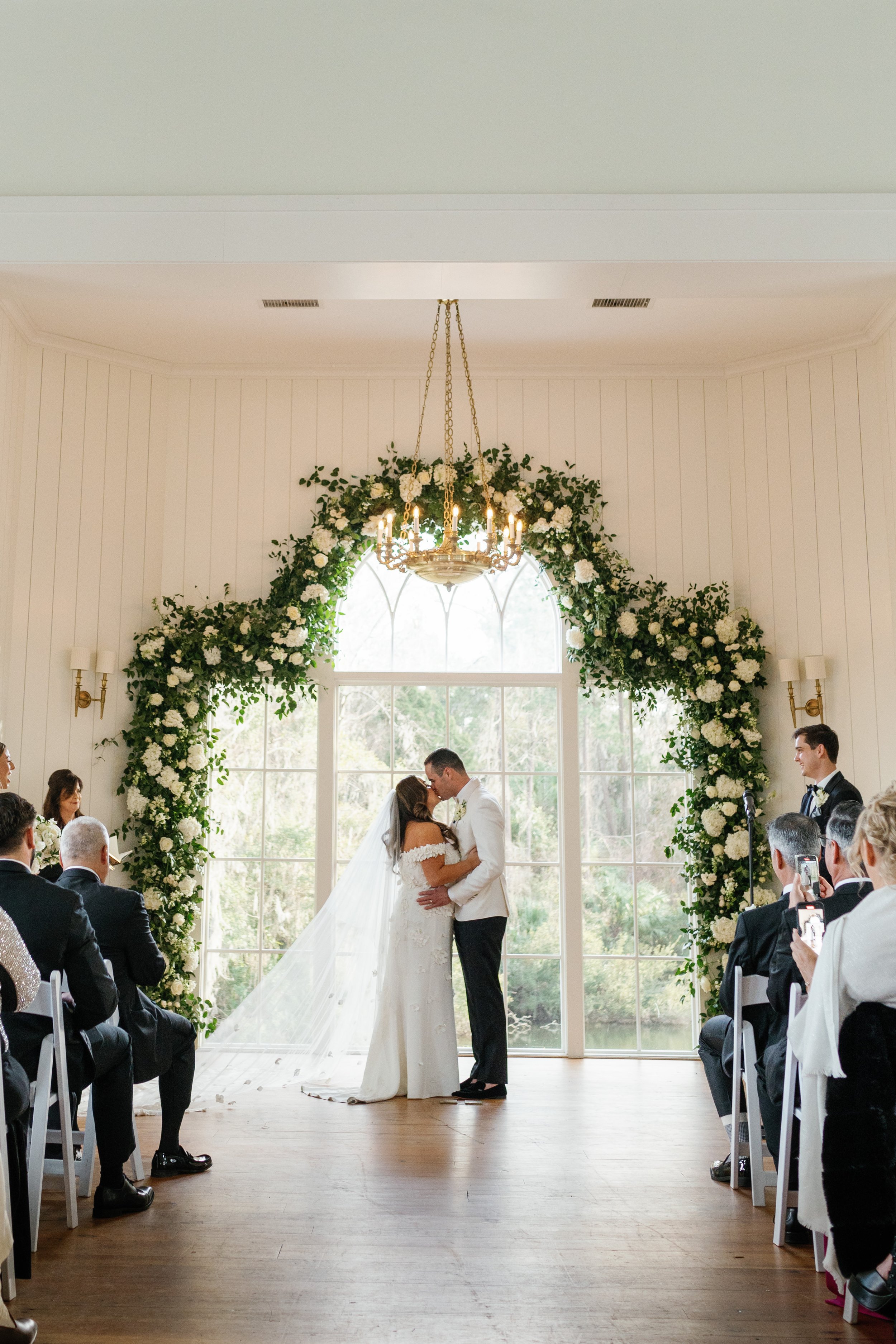 Floral arch inside Somerset Chapel in Palmetto Bluff