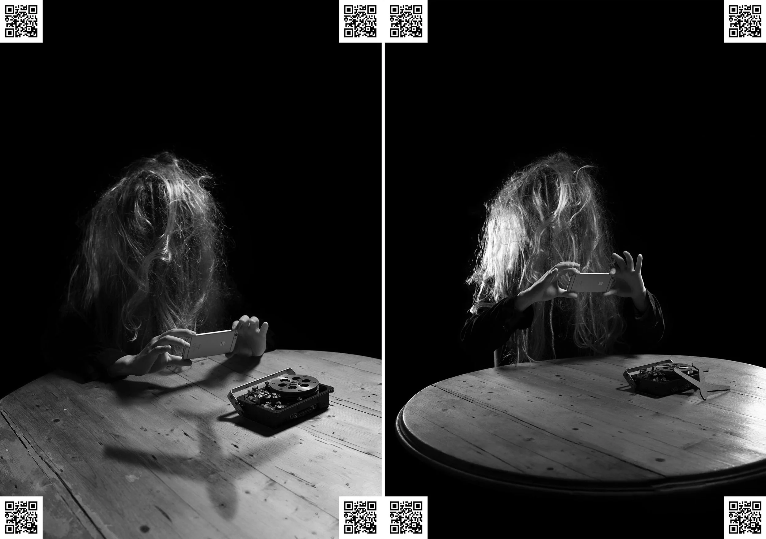 Backyard Psycho (2018)
Manipulated iPhone 6s video | Colour | Stereo Sound |  2' 00" | 23.98 fps |  QR codes embedded in two photographic prints & laser-cut cardboard  | public phone booth