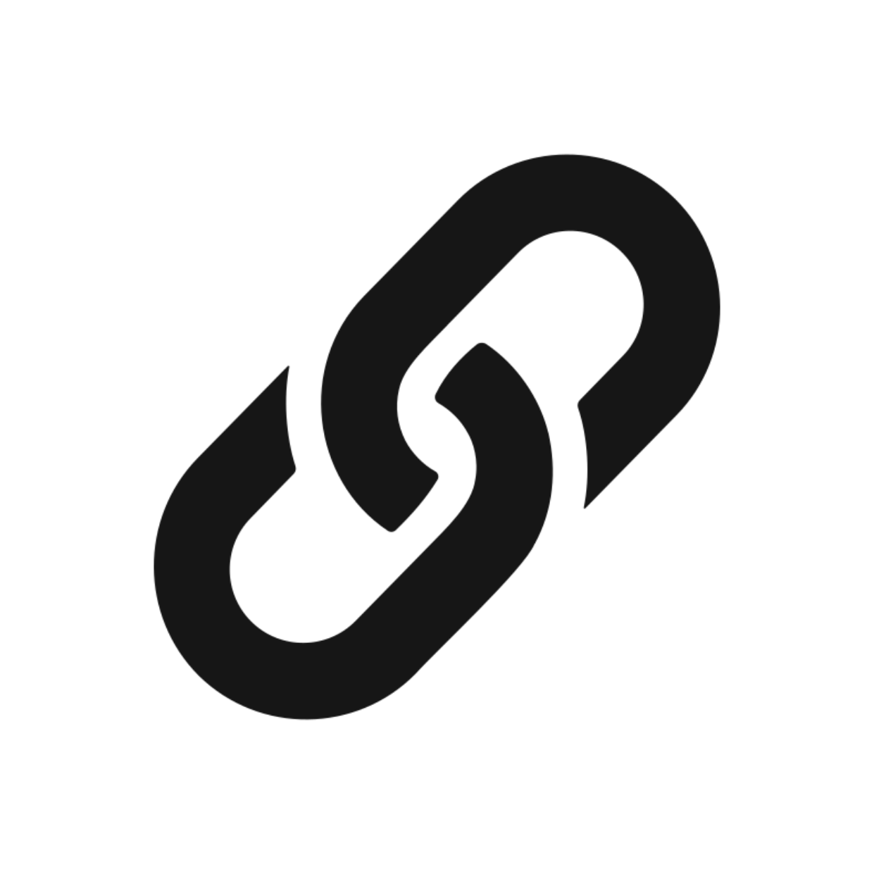Black chain link icon on a white background representing connection or hyperlink.