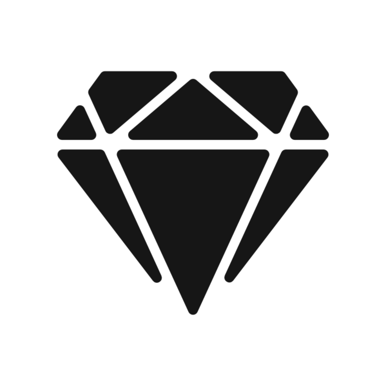 Black silhouettes of a diamond shape with lines dividing it into sections, resembling a gemstone or diamond icon.