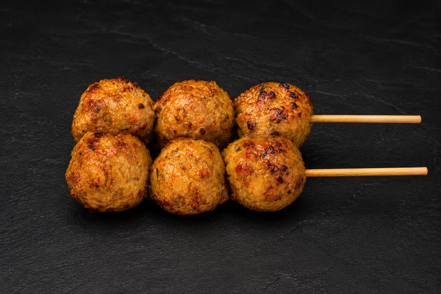 BROCHETTES DE BOULETTES DE POULET YAKITORI TSUKUNE PRÉCUITES HALAL IQF