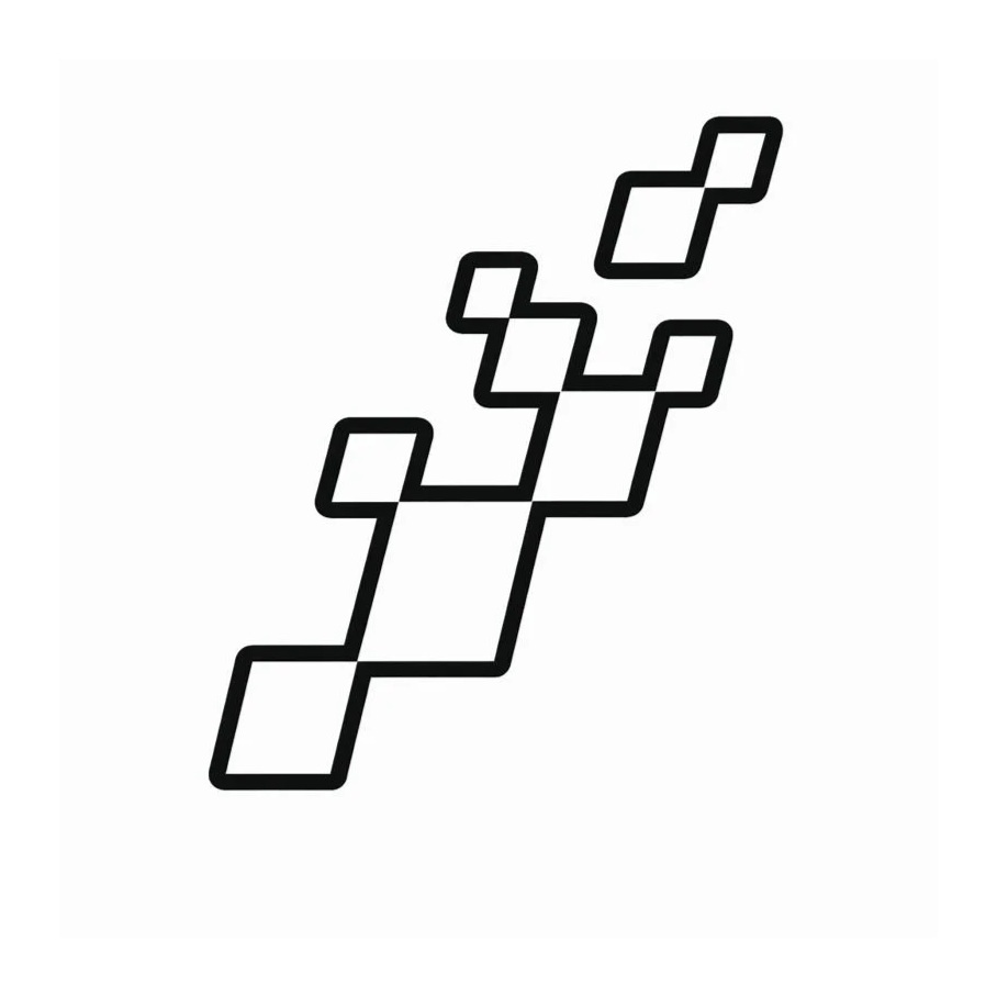 Black and white abstract geometric pattern composed of interconnected squares and lines.