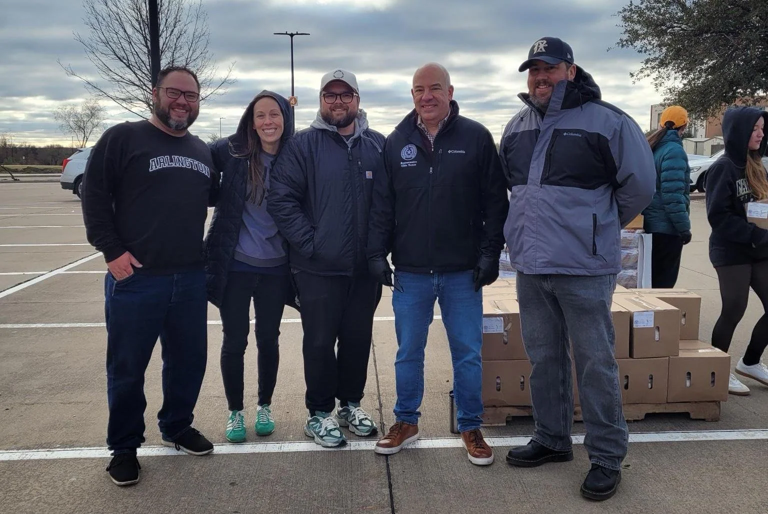 Dream City PAC team, with State Rep. Chris Turner and County Commissioner Pct. 2 candidate Gabe Rivas, volunteering for Arlington Charities.