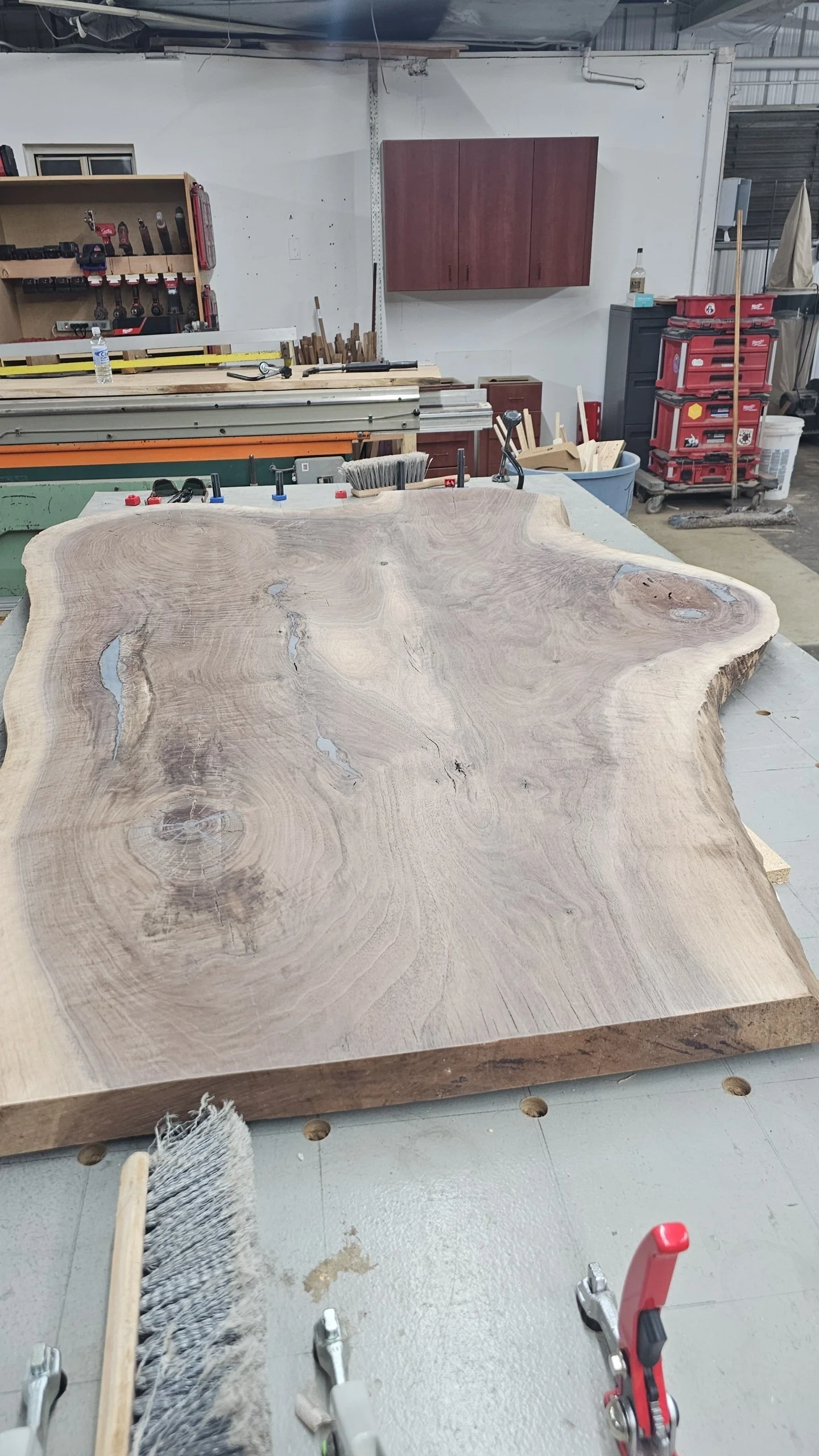 A walnut slab that has been surfaced on a cnc router