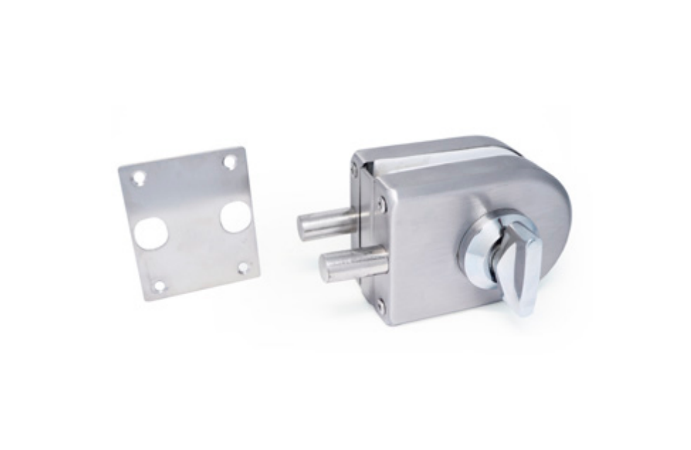 Fechadura para vidro sem entalhe com pernos e placa