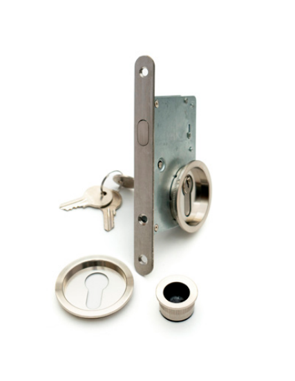 Kit fechadura para portas de correr com cilindro e concha