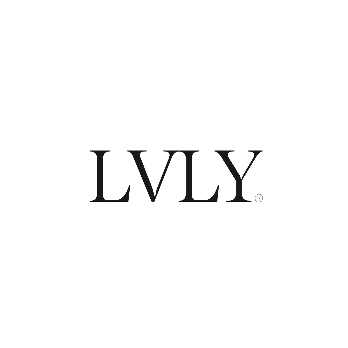 Ein schwarz-weißes Logo mit einer stilisierten Krone und den silbernen Lettern 'LVLY' darunter.