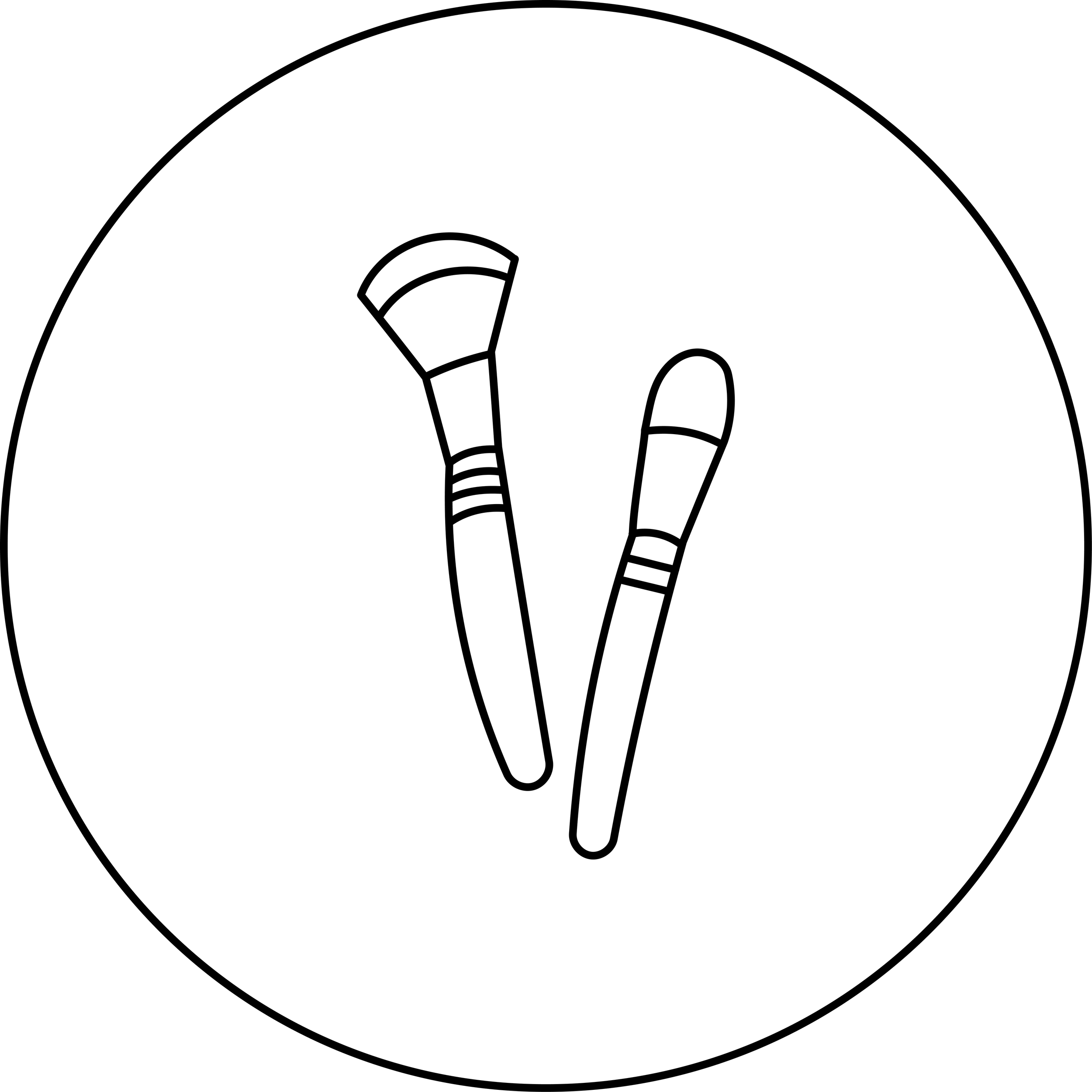 Skizze von zwei gepunkteten Linien, die Balisong Messer symbolisieren.