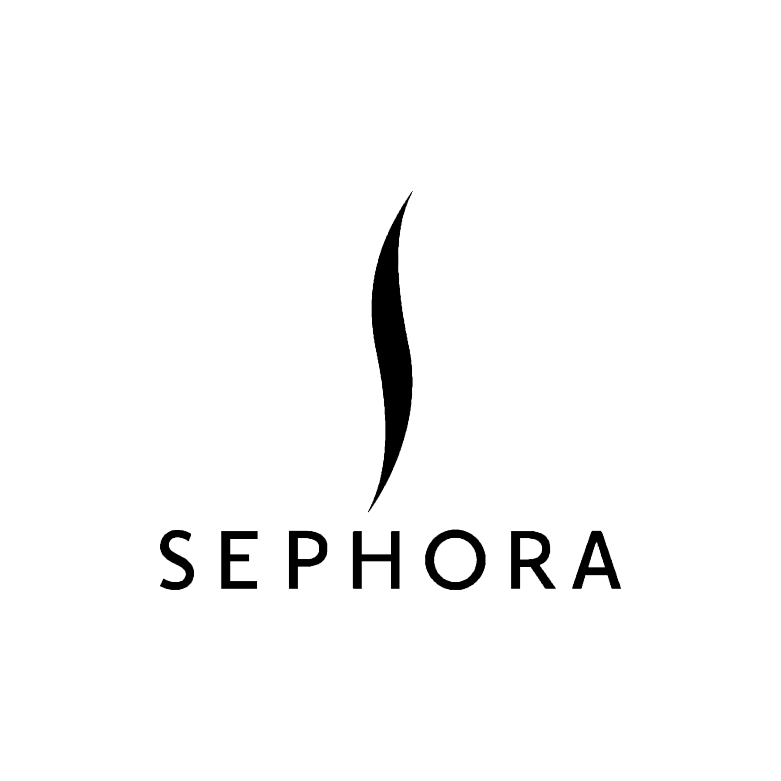 Schwarzes Sephora-Logo mit stilisiertem S-Symbol und dem Schriftzug 'SEPHORA' darunter.