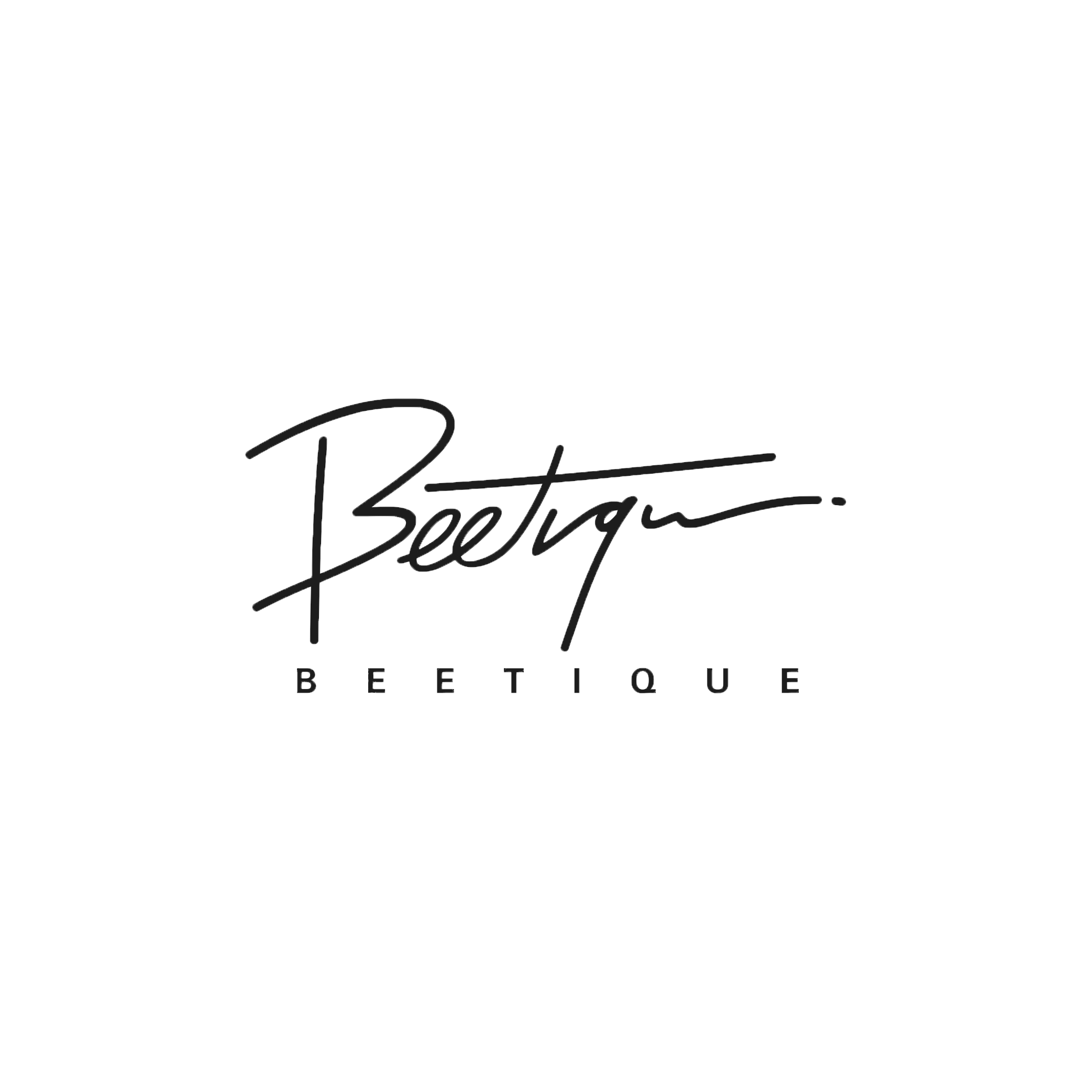 Schwarz-weißes Logo mit der Schreibschrift 'Beetique' und der darunterstehenden Schreibmaschinenschrift 'BEETIQUE'.