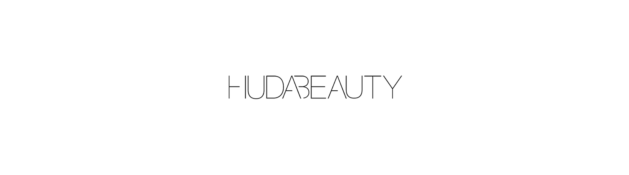 Das Logo von Hudabeauty in schwarzer Schrift auf schwarzem Hintergrund.
