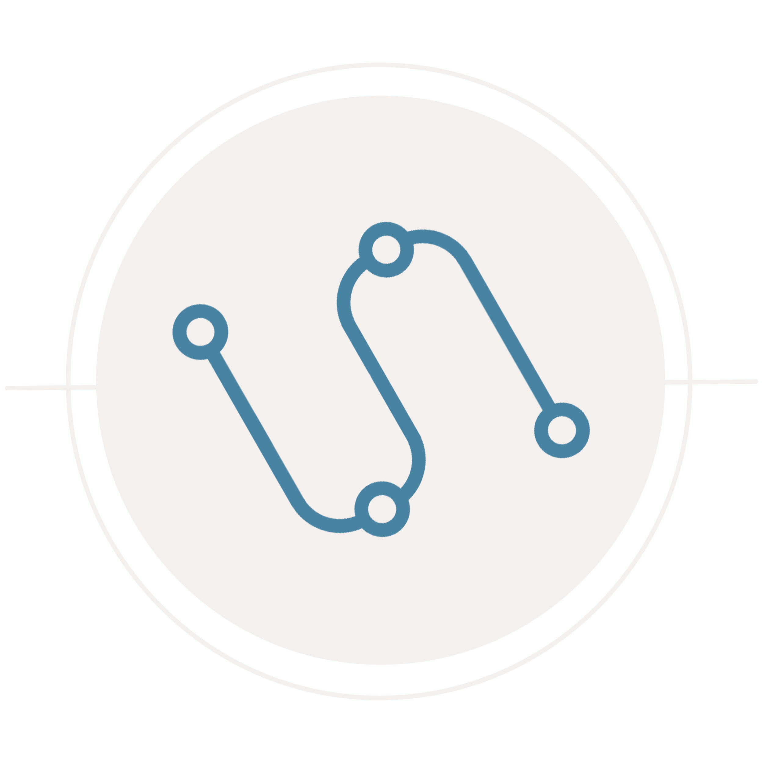 A radar chart with two lines connecting data points, on a white circular background with a black border.